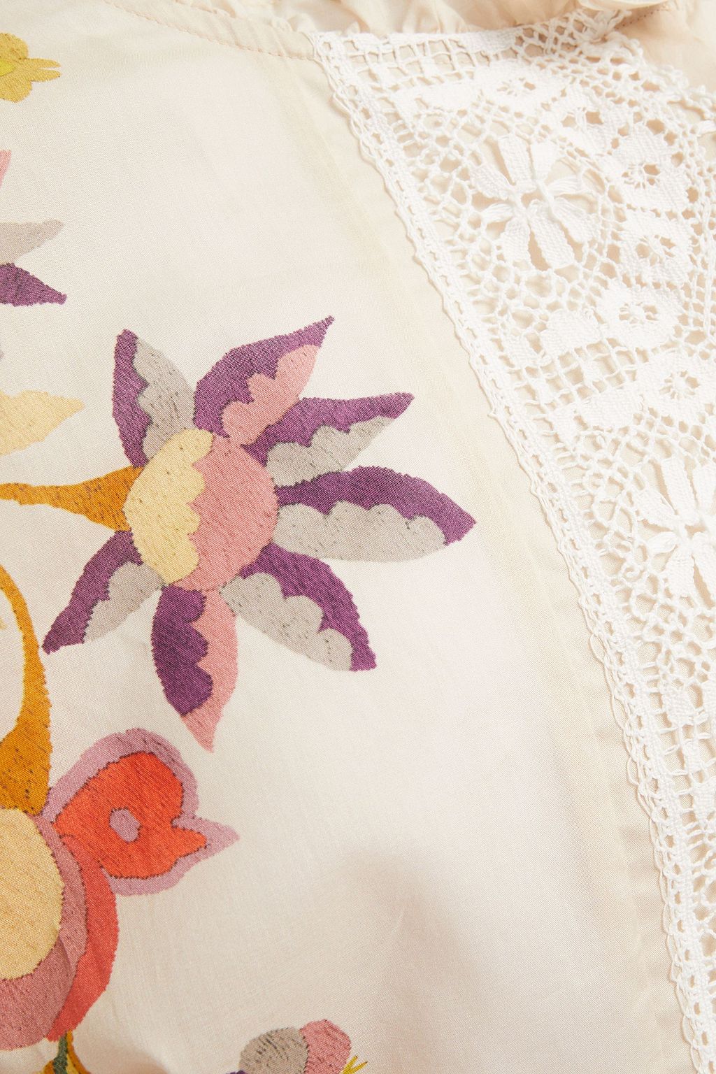 ETRO Lace and ruffle-trimmed floral-print cotton-blend blouse