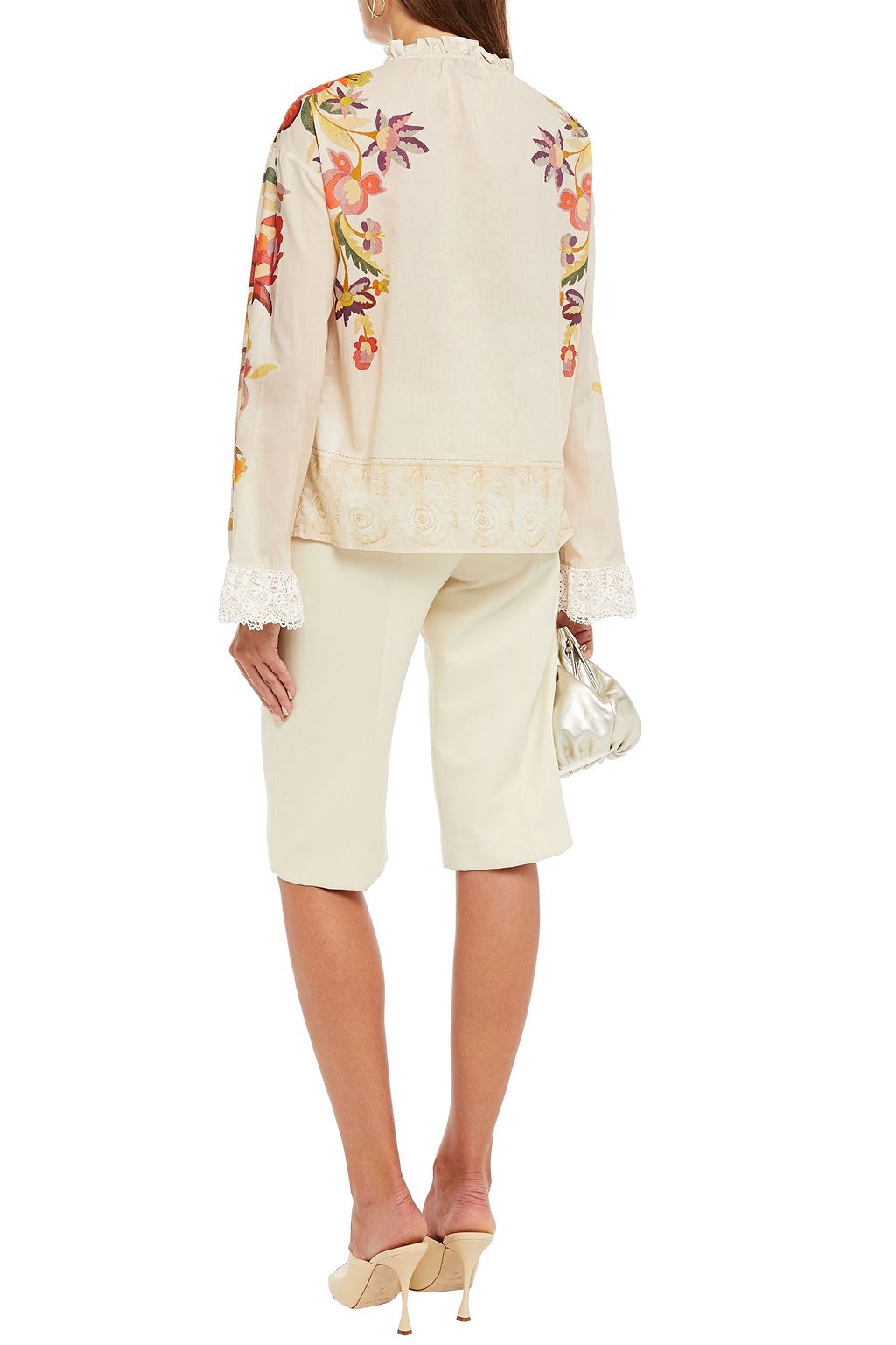 ETRO Lace and ruffle-trimmed floral-print cotton-blend blouse