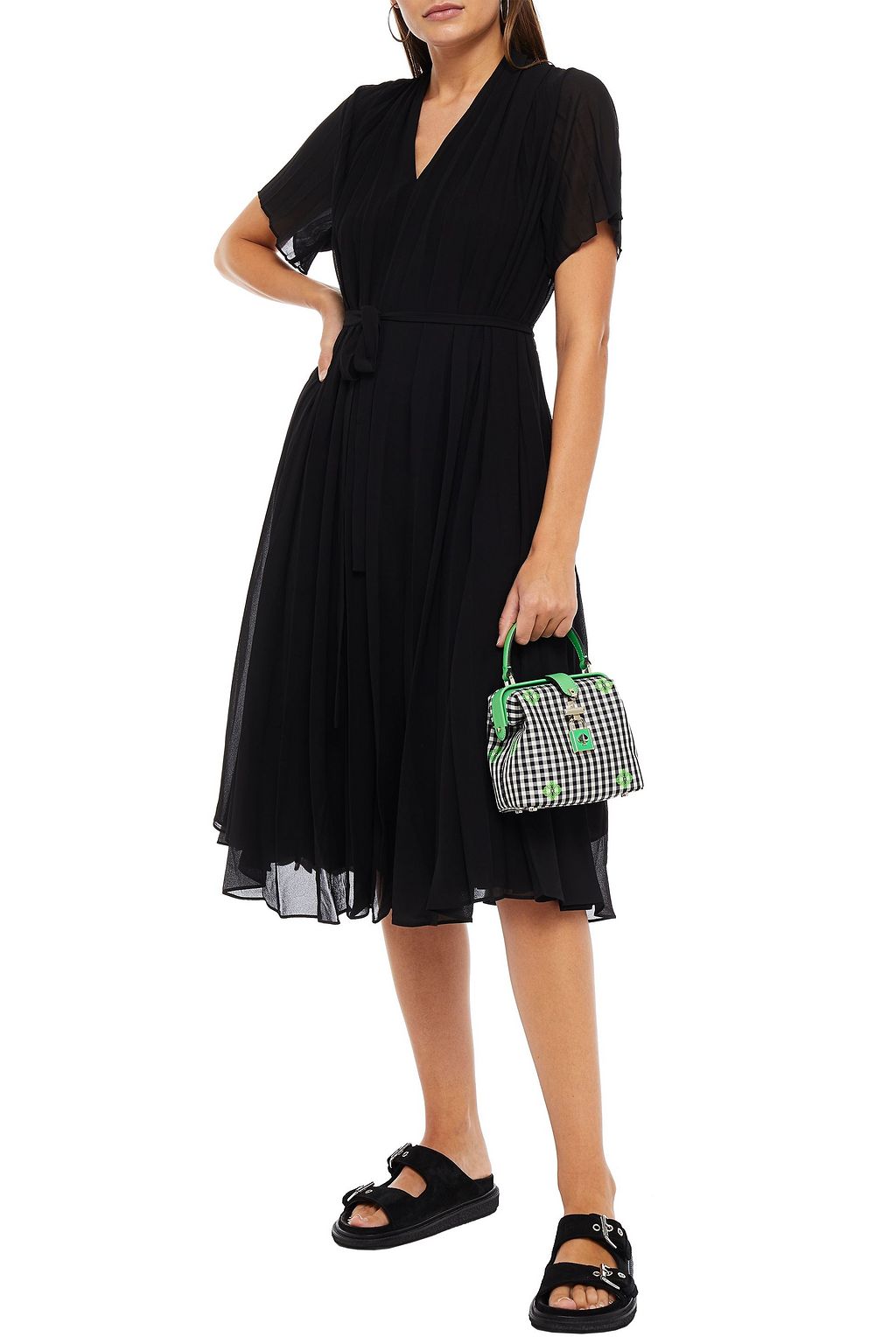 SAMSØE Φ SAMSØE Belted layered pleated crepe de chine midi dress