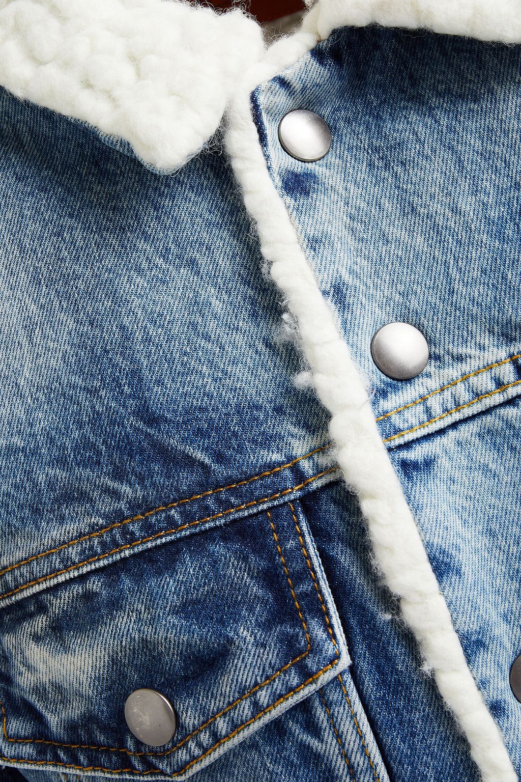 SANDRO Faux shearling-lined distressed denim jacket