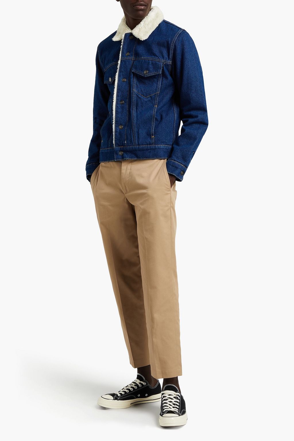 SANDRO Faux shearling-lined denim jacket