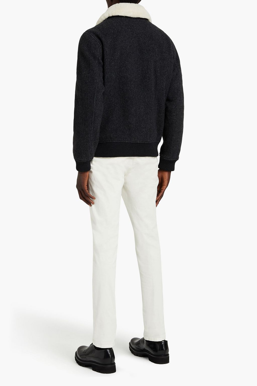 SANDRO Shearling-trimmed herringbone wool-blend jacket