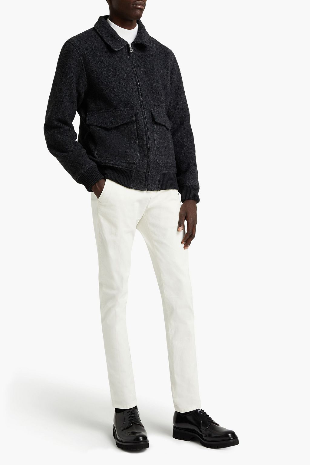 SANDRO Shearling-trimmed herringbone wool-blend jacket