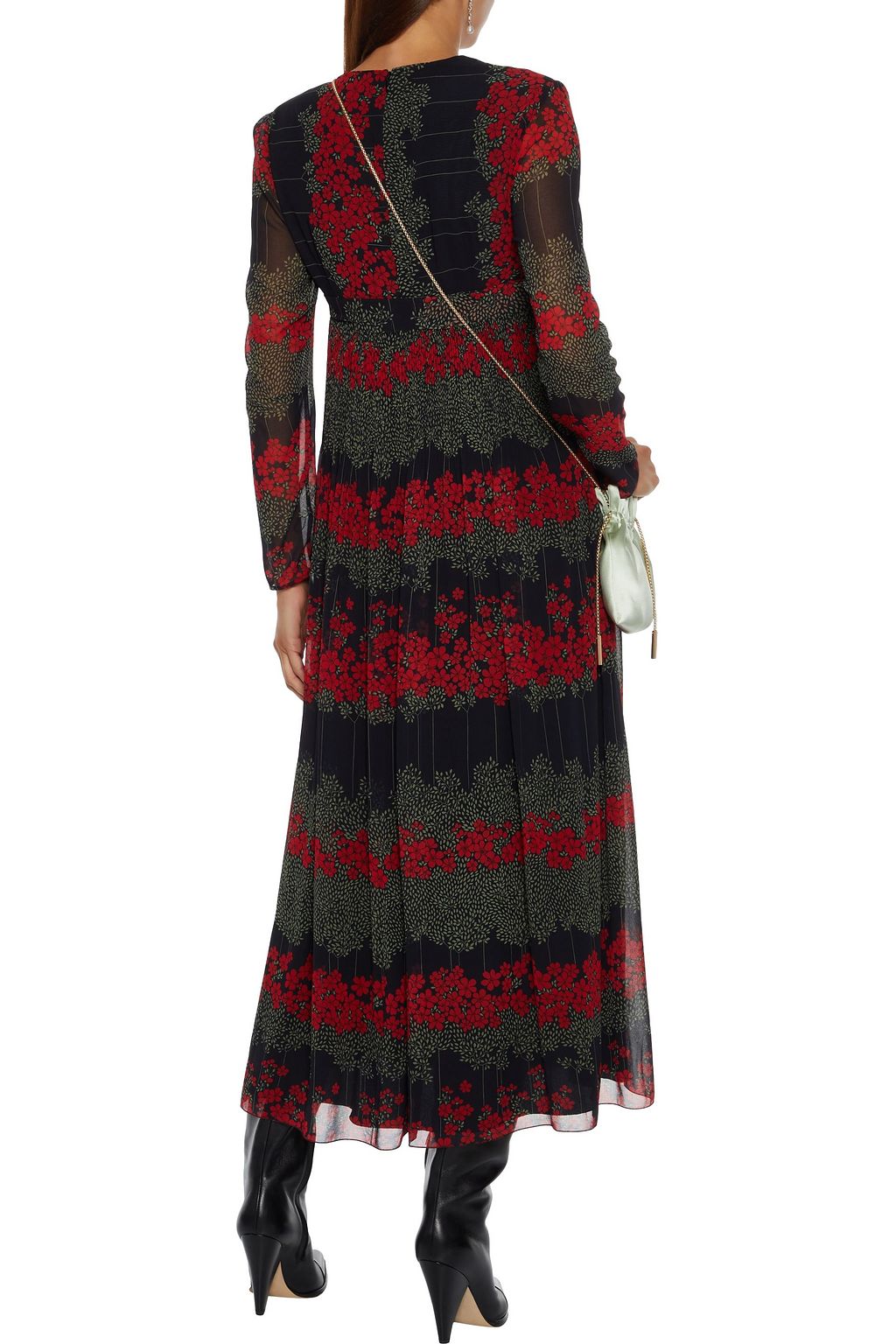 REDVALENTINO Belted pintucked floral-print georgette maxi dress