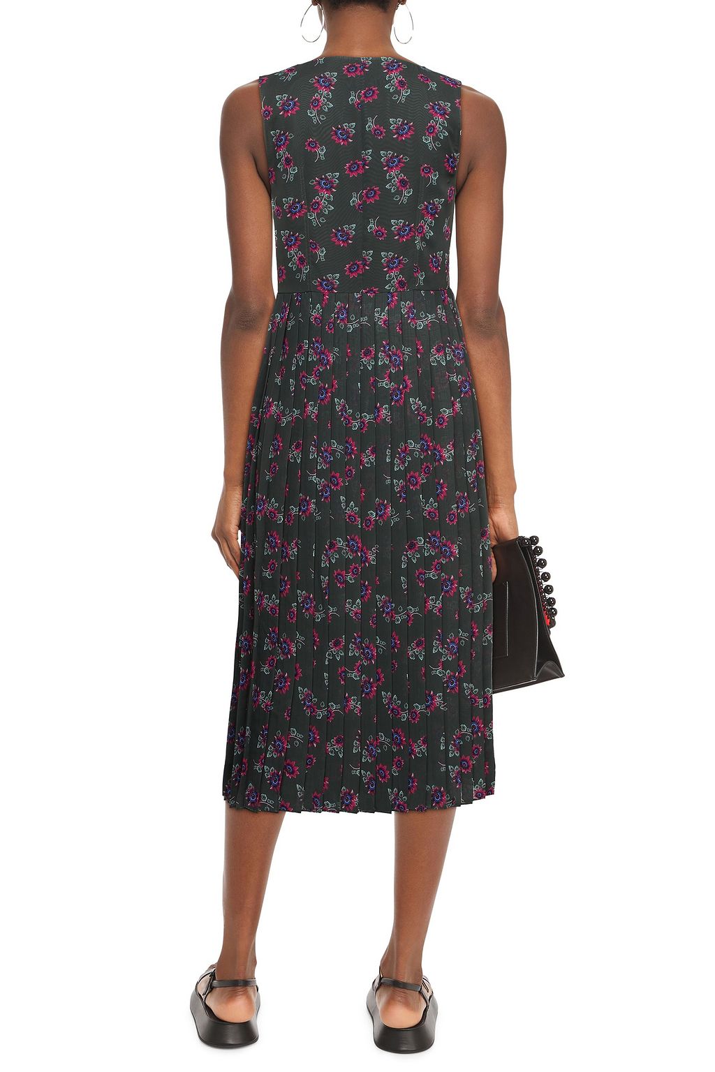 KENZO Pleated floral-print crepe de chine midi dress