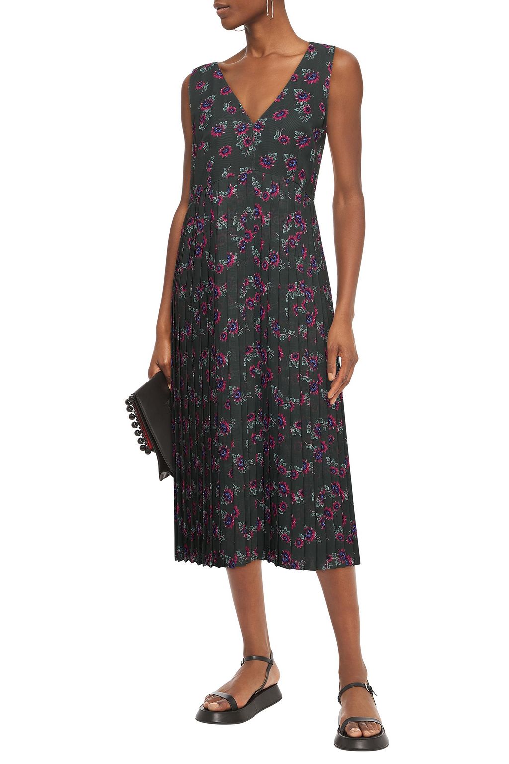 KENZO Pleated floral-print crepe de chine midi dress