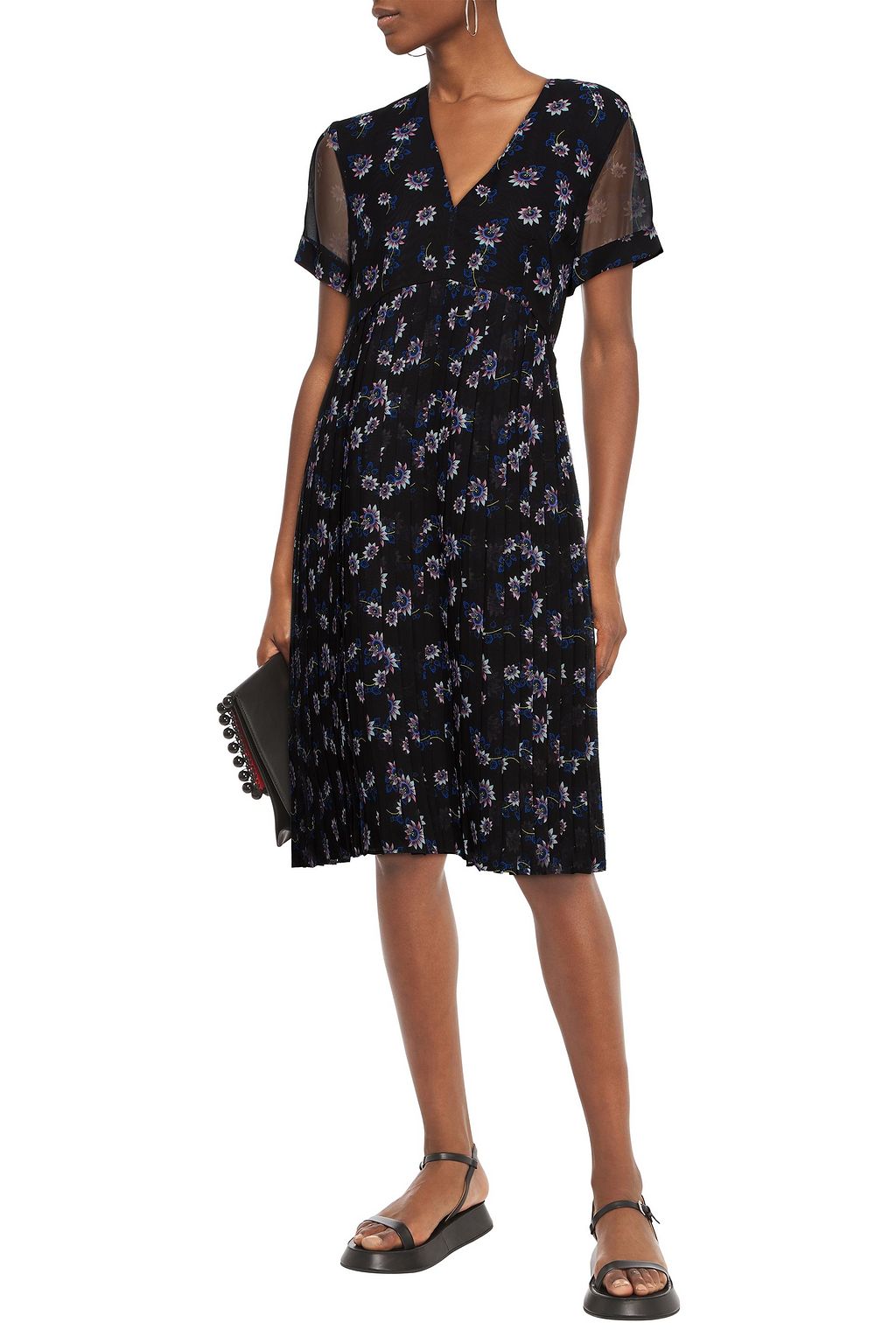 KENZO Pleated floral-print crepe de chine dress
