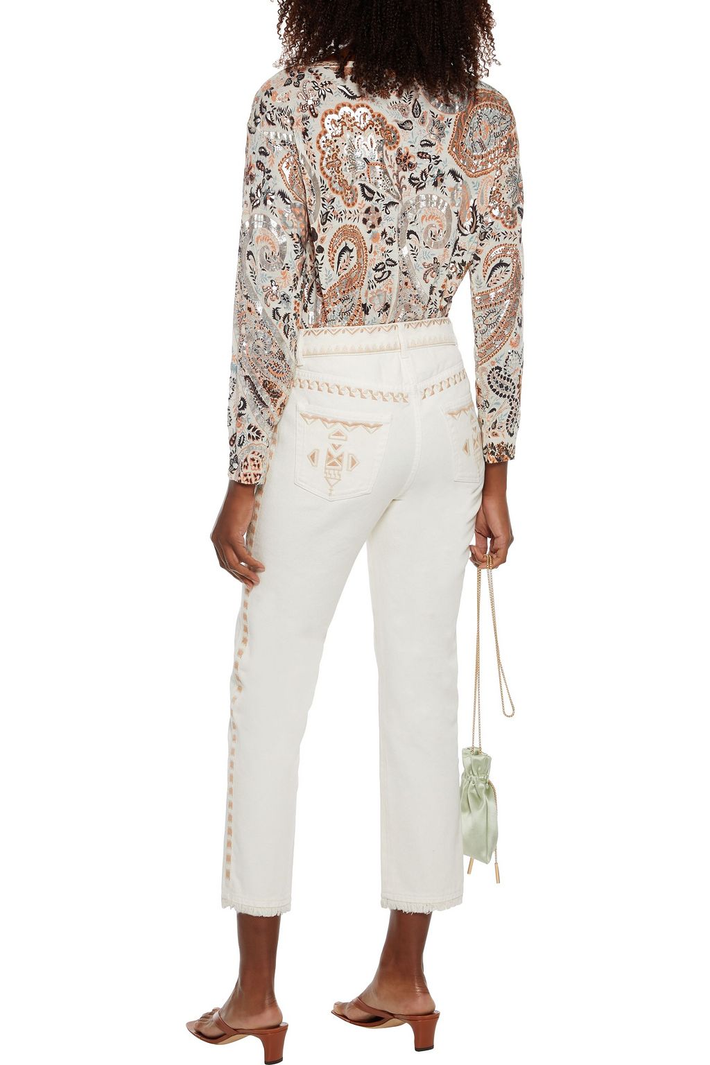 ETRO 자수 장식 하이라이즈 크롭 슬림 레그 진