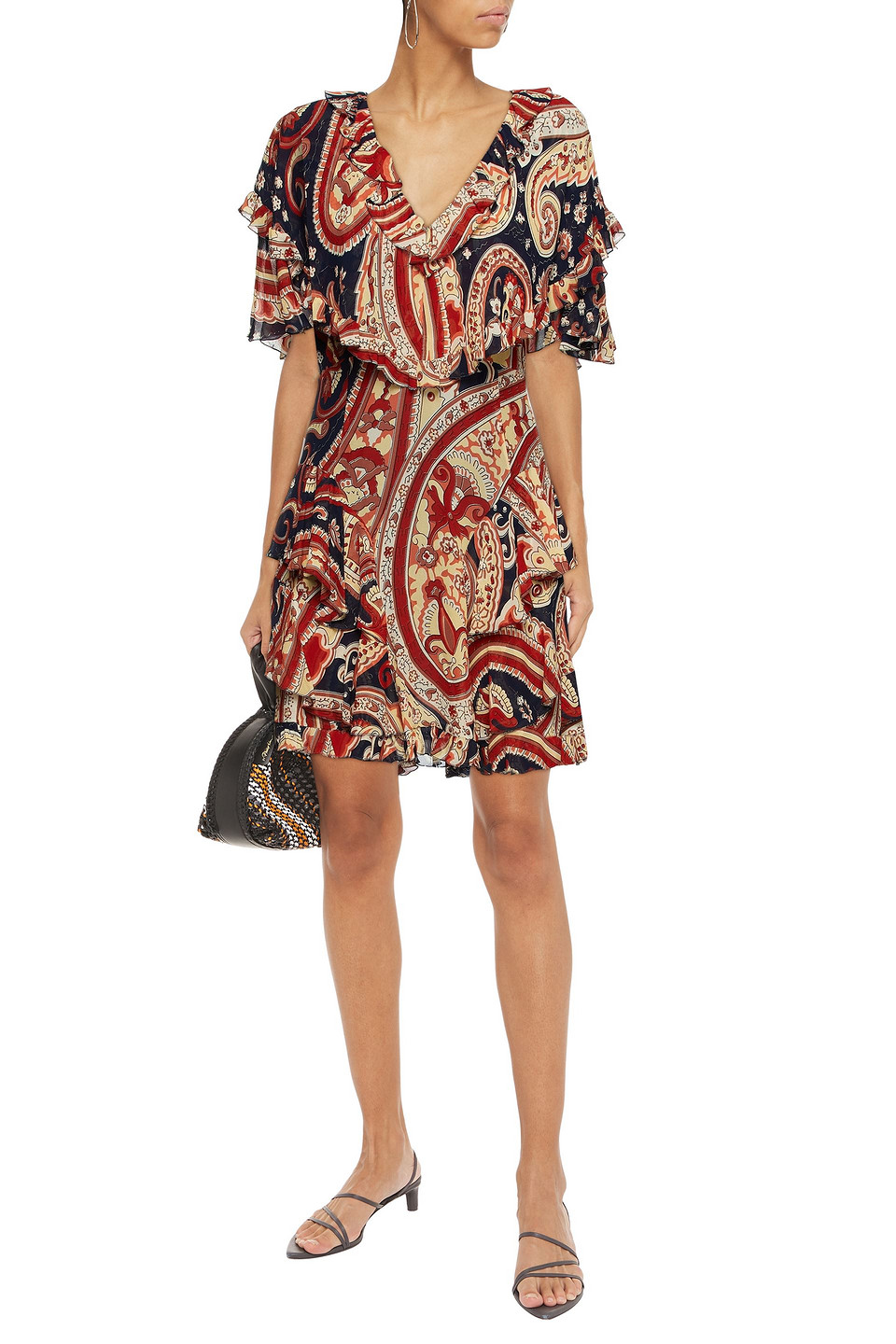 Etro Ruffled Printed Silk-georgette Mini Dress In Navy