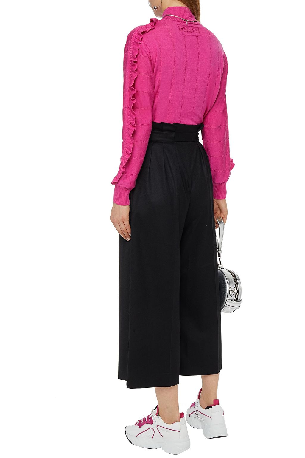 KENZO Pleated belted wool-tweed culottes