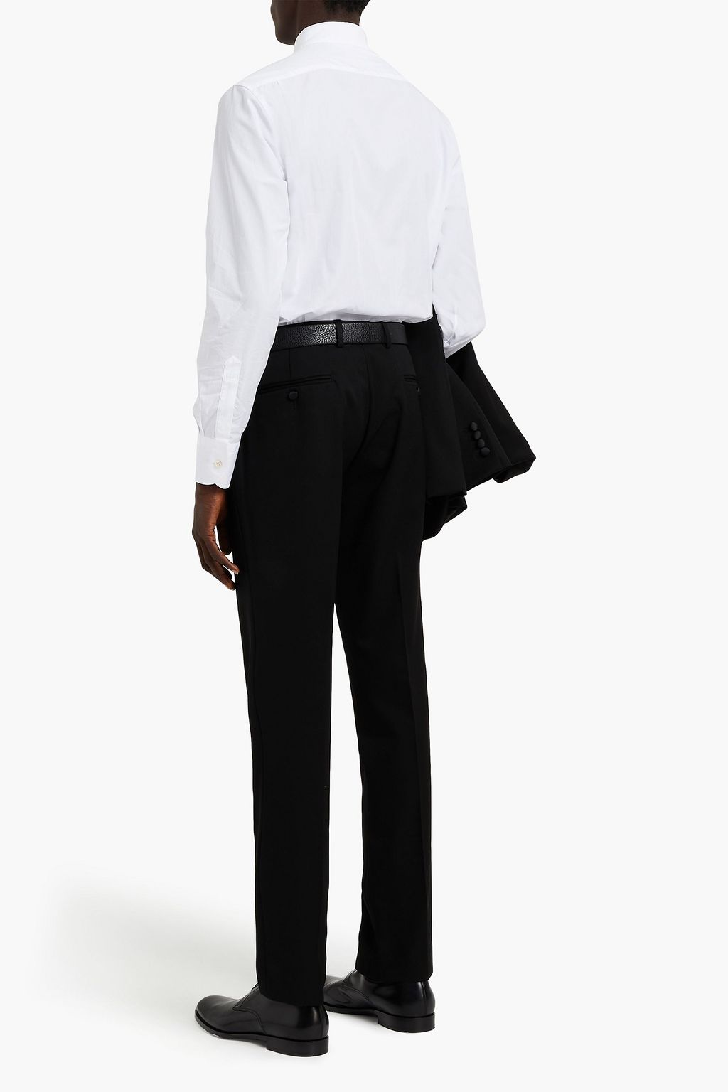 SANDRO Slim-fit satin-trimmed wool-blend piqué tuxedo pants