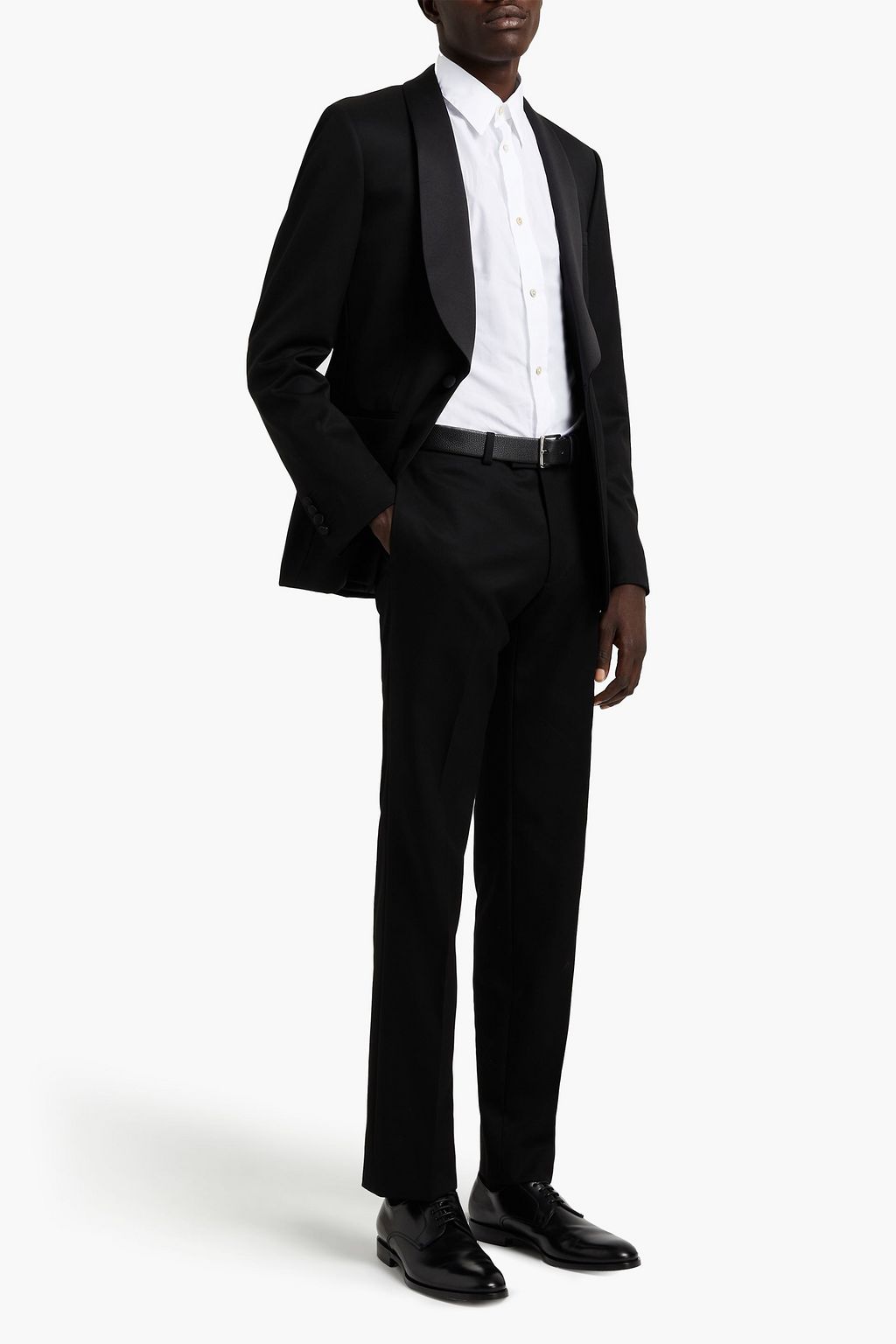 SANDRO Slim-fit satin-trimmed wool-blend piqué tuxedo pants