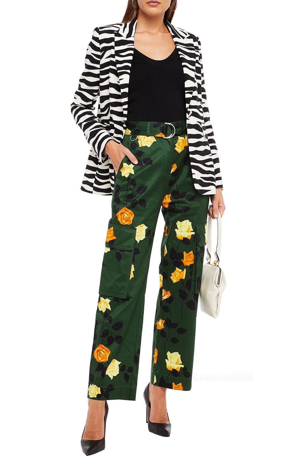 MSGM Belted floral-print cotton-twill wide-leg pants
