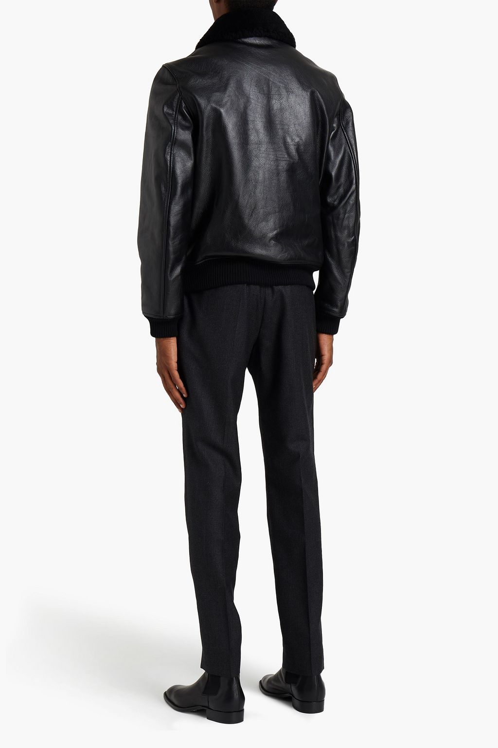 SANDRO Jacke aus strukturiertem Leder mit Shearling-Besatz