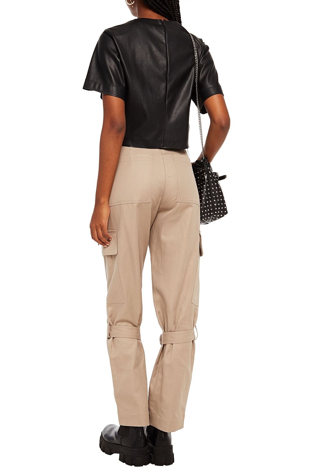 MSGM Belted cotton and linen-blend twill tapered pants