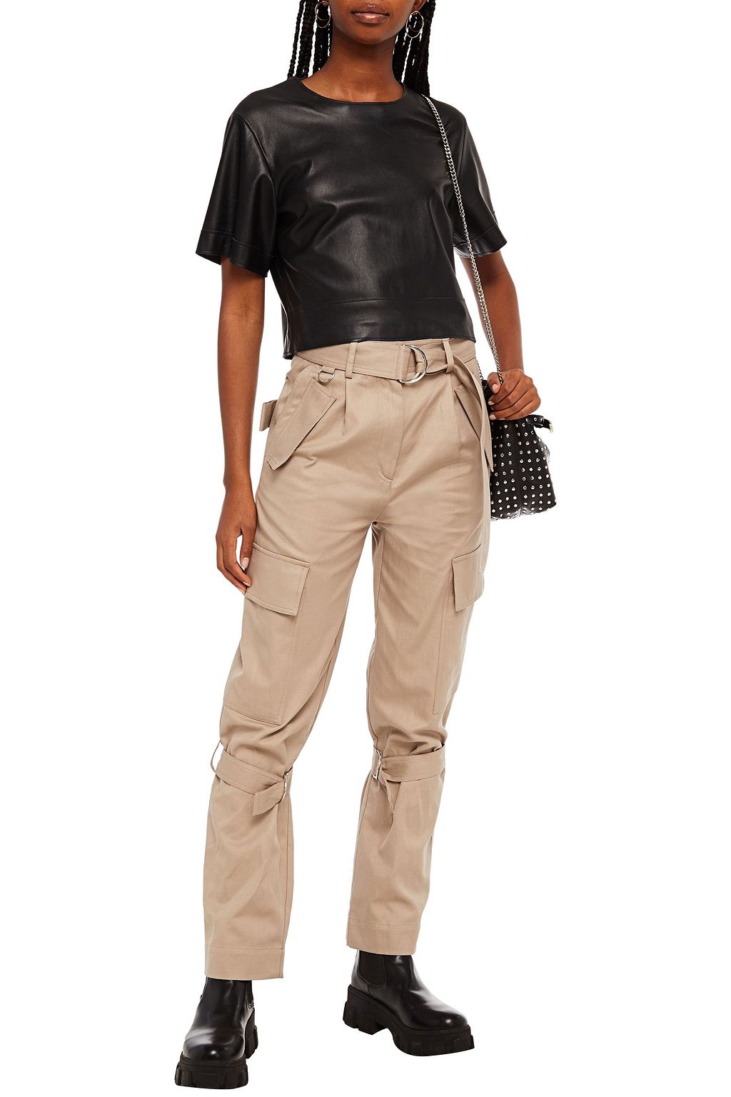 MSGM Belted cotton and linen-blend twill tapered pants