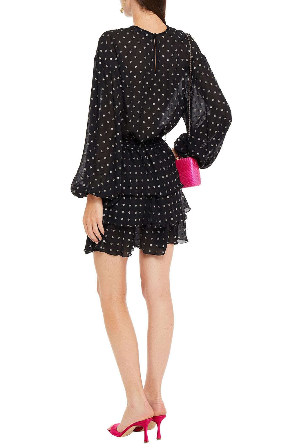 MSGM Glittered tiered chiffon mini dress