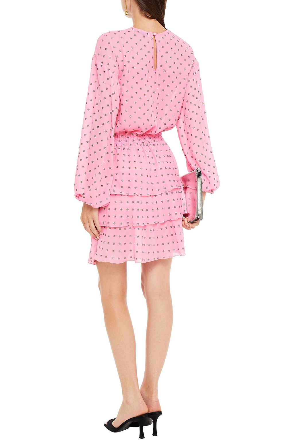 MSGM Glittered tiered chiffon mini dress