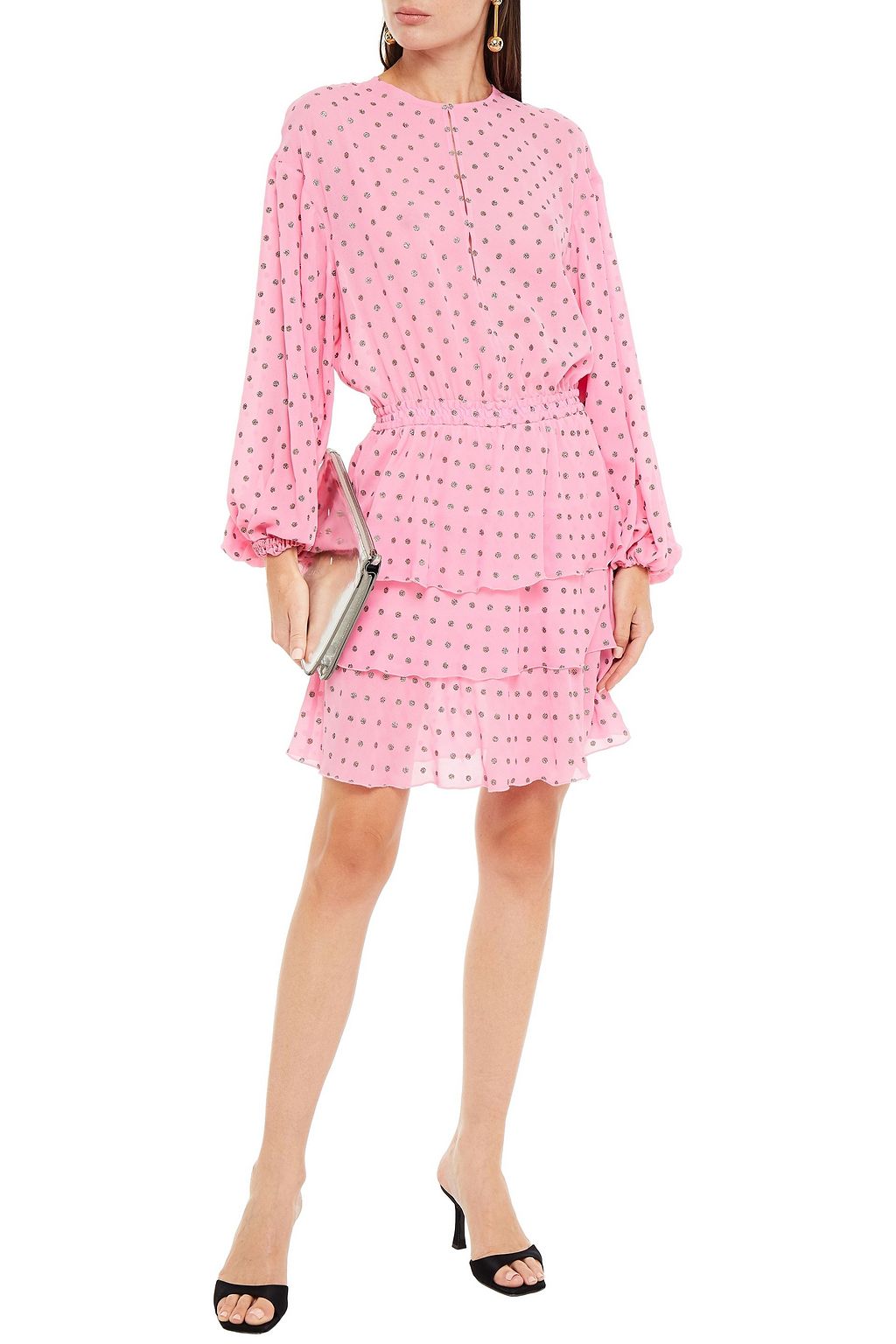 MSGM Glittered tiered chiffon mini dress