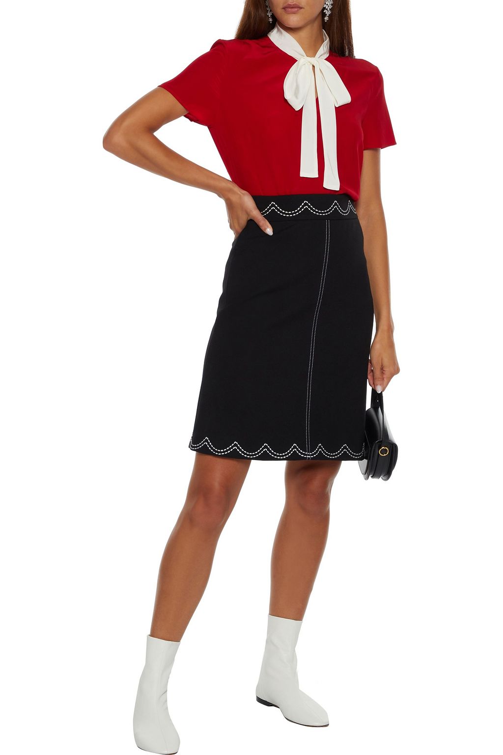 REDVALENTINO Embroidered crepe skirt