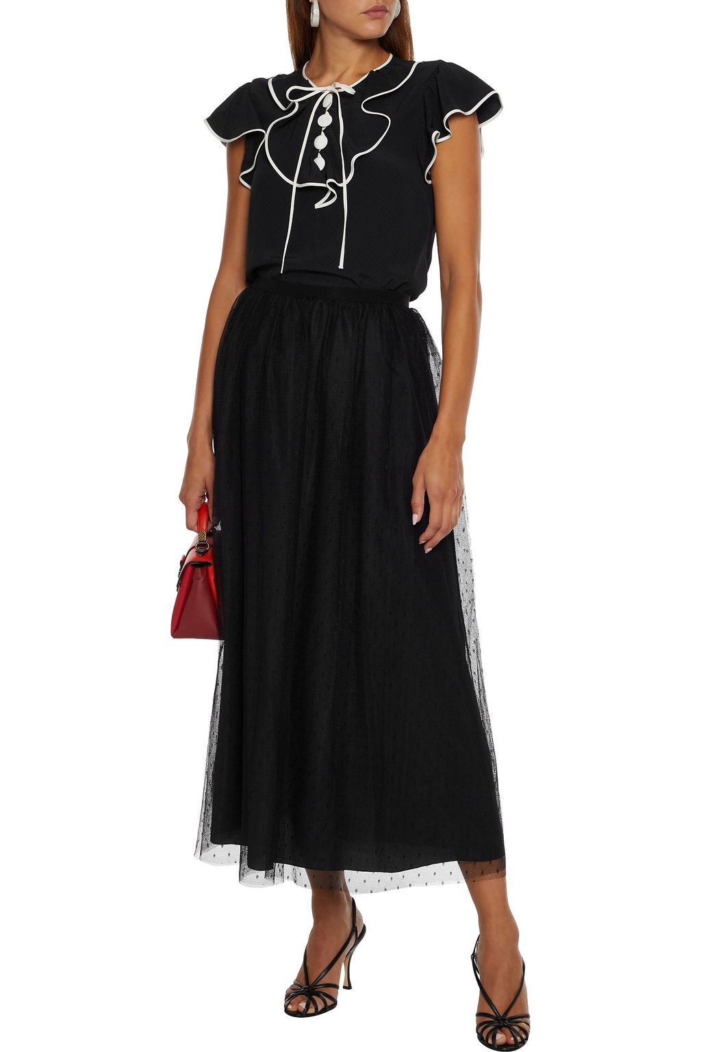 REDVALENTINO Gathered point d'esprit midi skirt