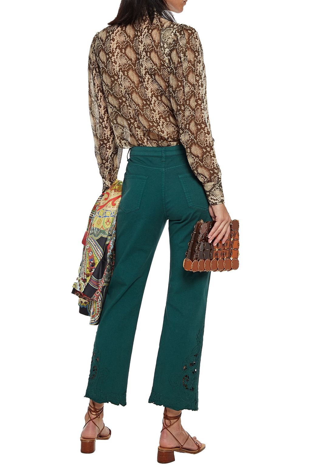 ETRO Cropped broderie anglaise-trimmed mid-rise bootcut jeans