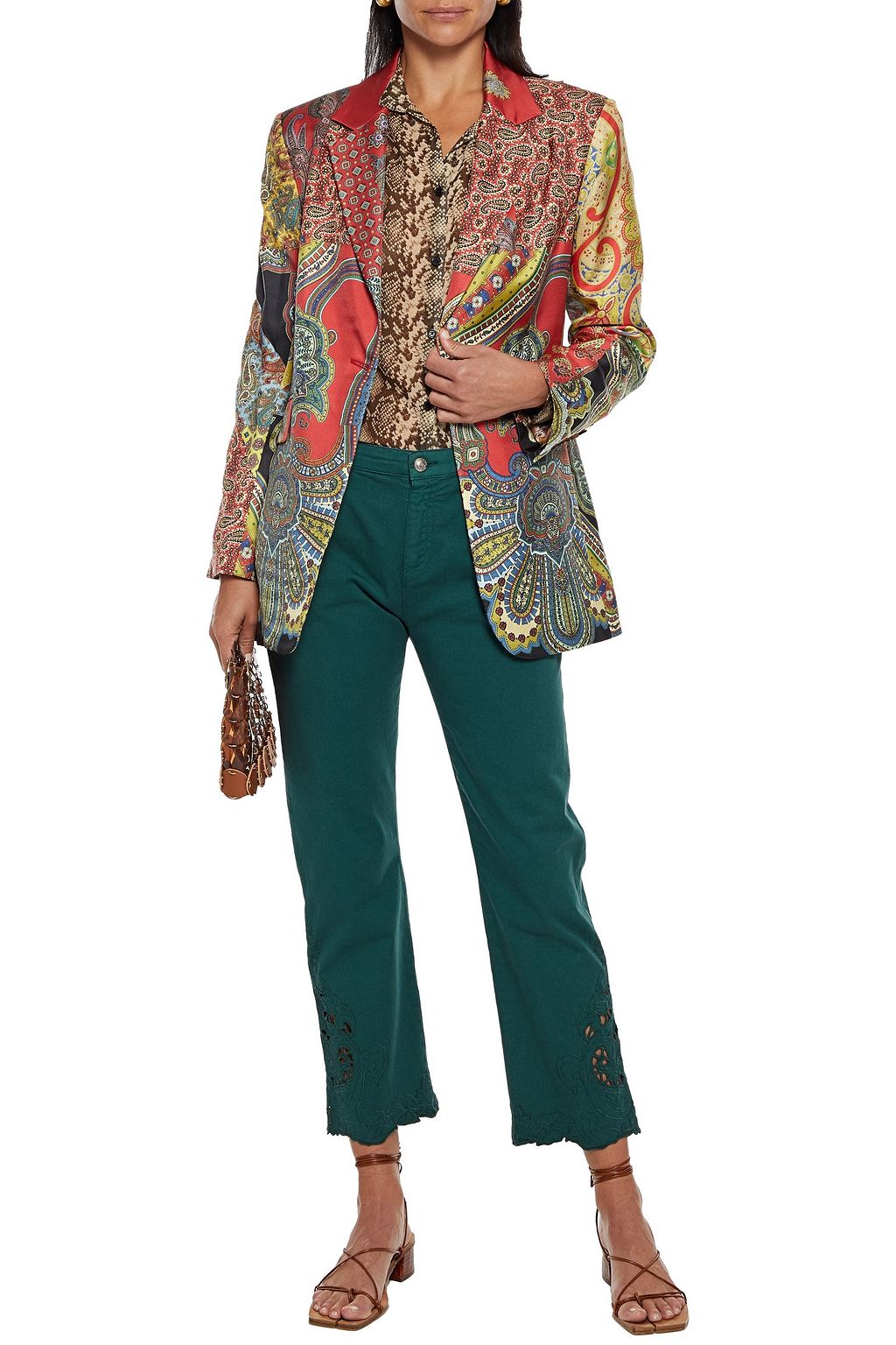 ETRO Cropped broderie anglaise-trimmed mid-rise bootcut jeans