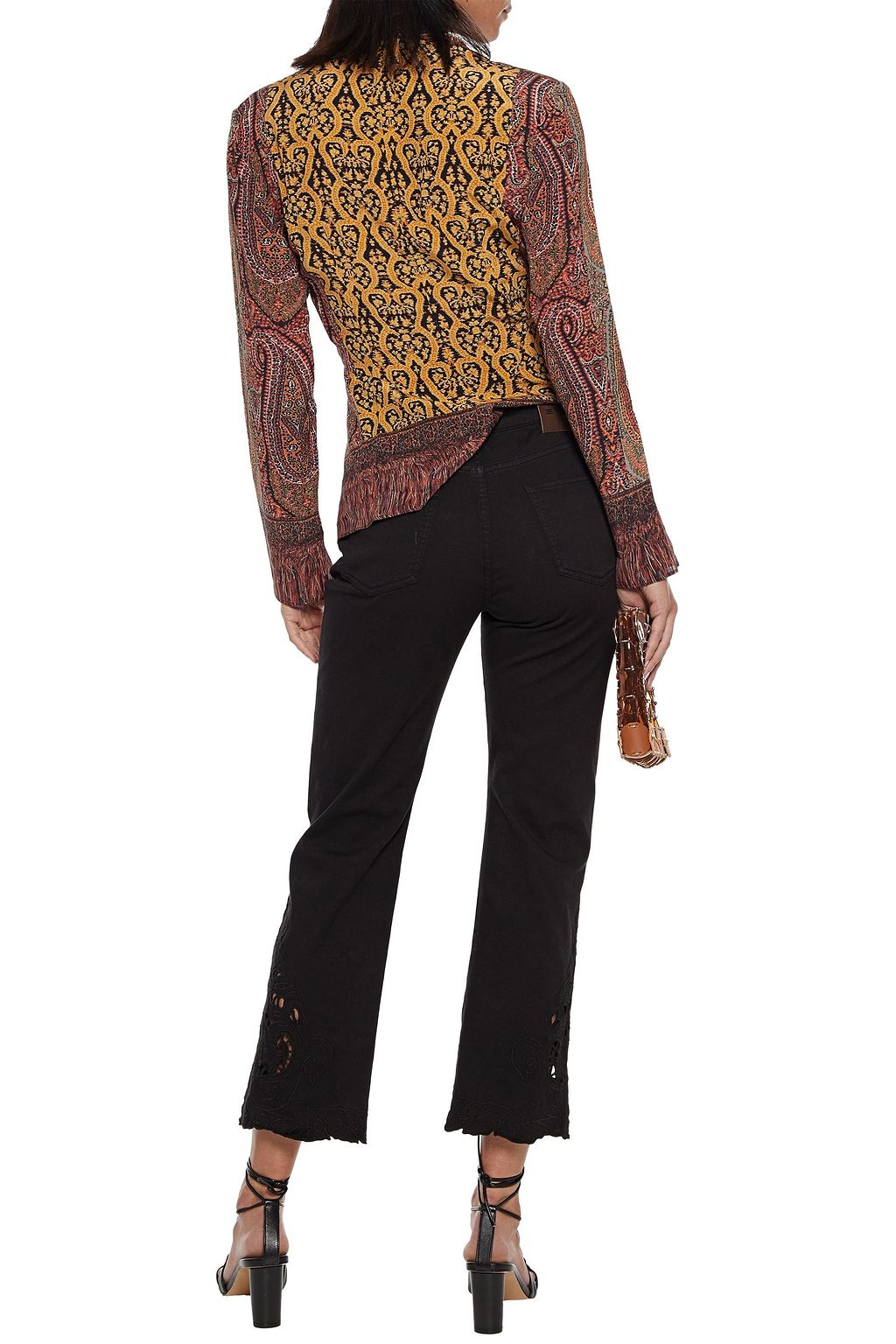 ETRO Cropped broderie anglaise-trimmed mid-rise bootcut jeans