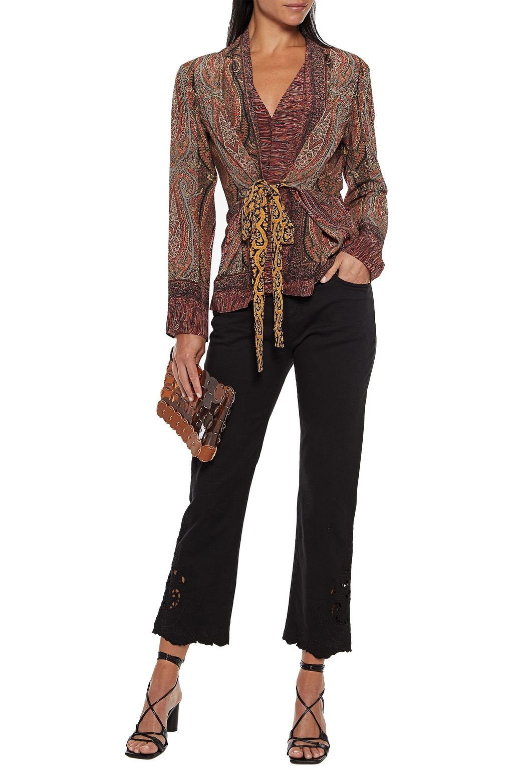 ETRO Cropped broderie anglaise-trimmed mid-rise bootcut jeans