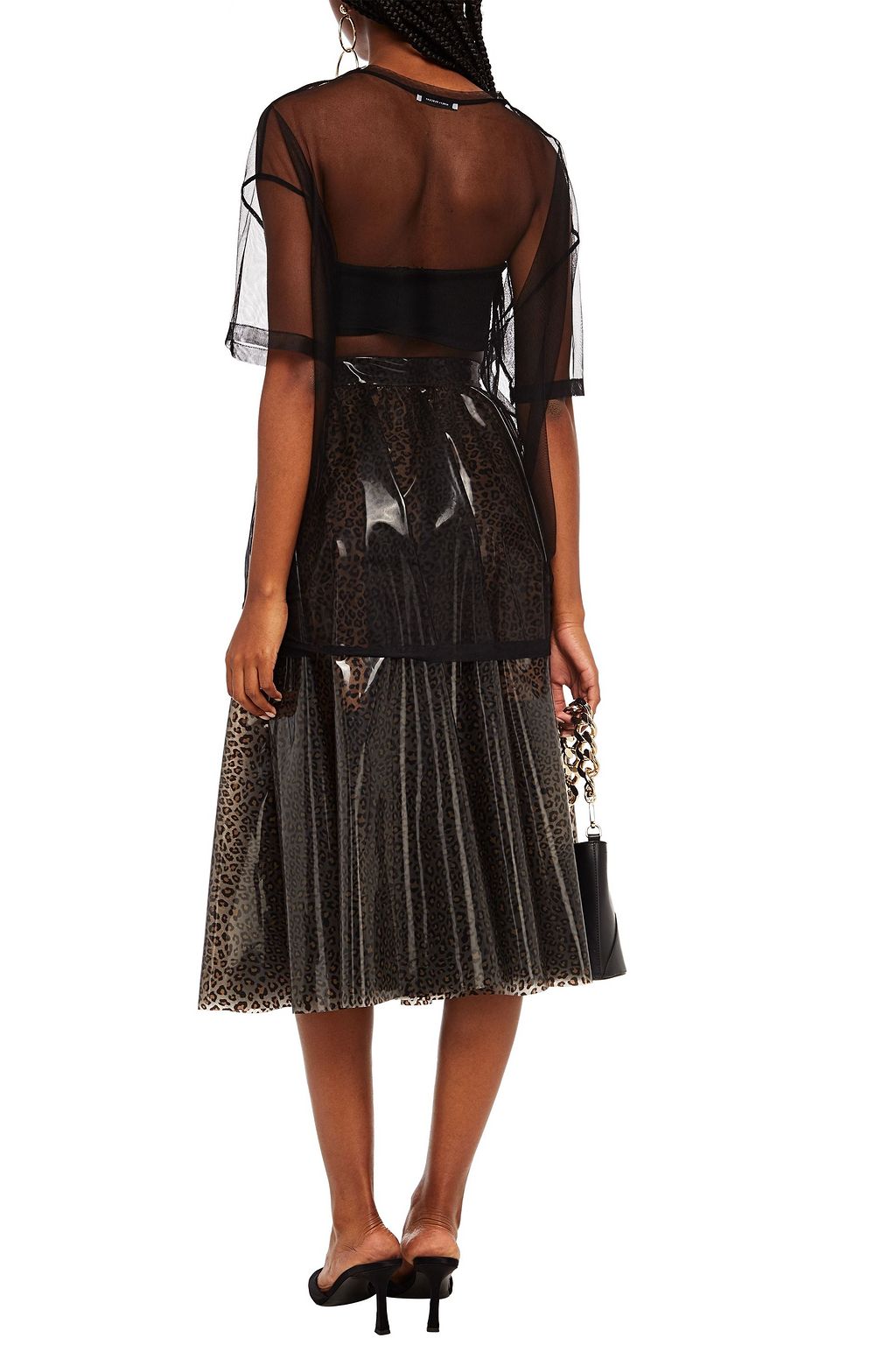 MSGM Gathered leopard-print vinyl midi skirt