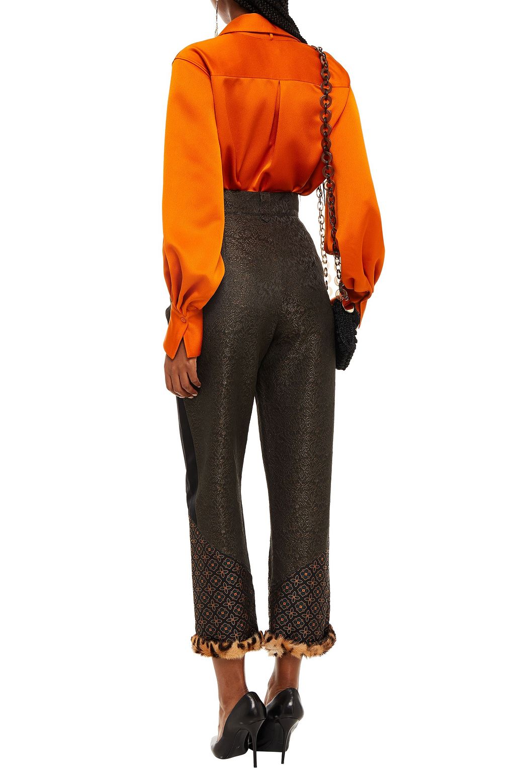 ETRO Paneled metallic brocade, jacquard and satin straight-leg pants