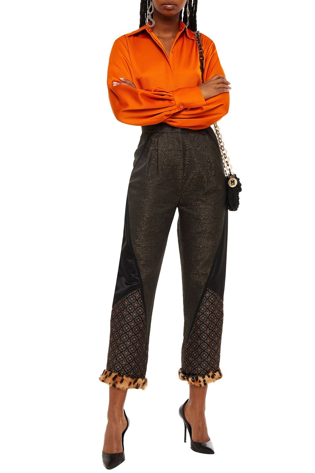 ETRO Paneled metallic brocade, jacquard and satin straight-leg pants