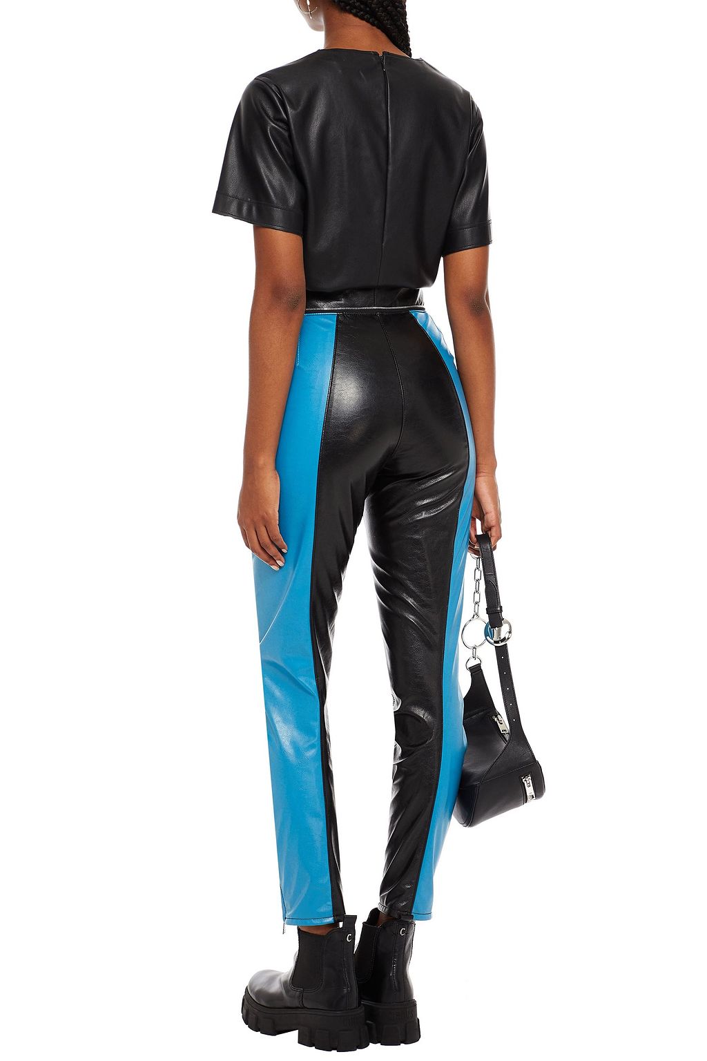 MSGM Zip-embellished two-tone faux leather skinny pants