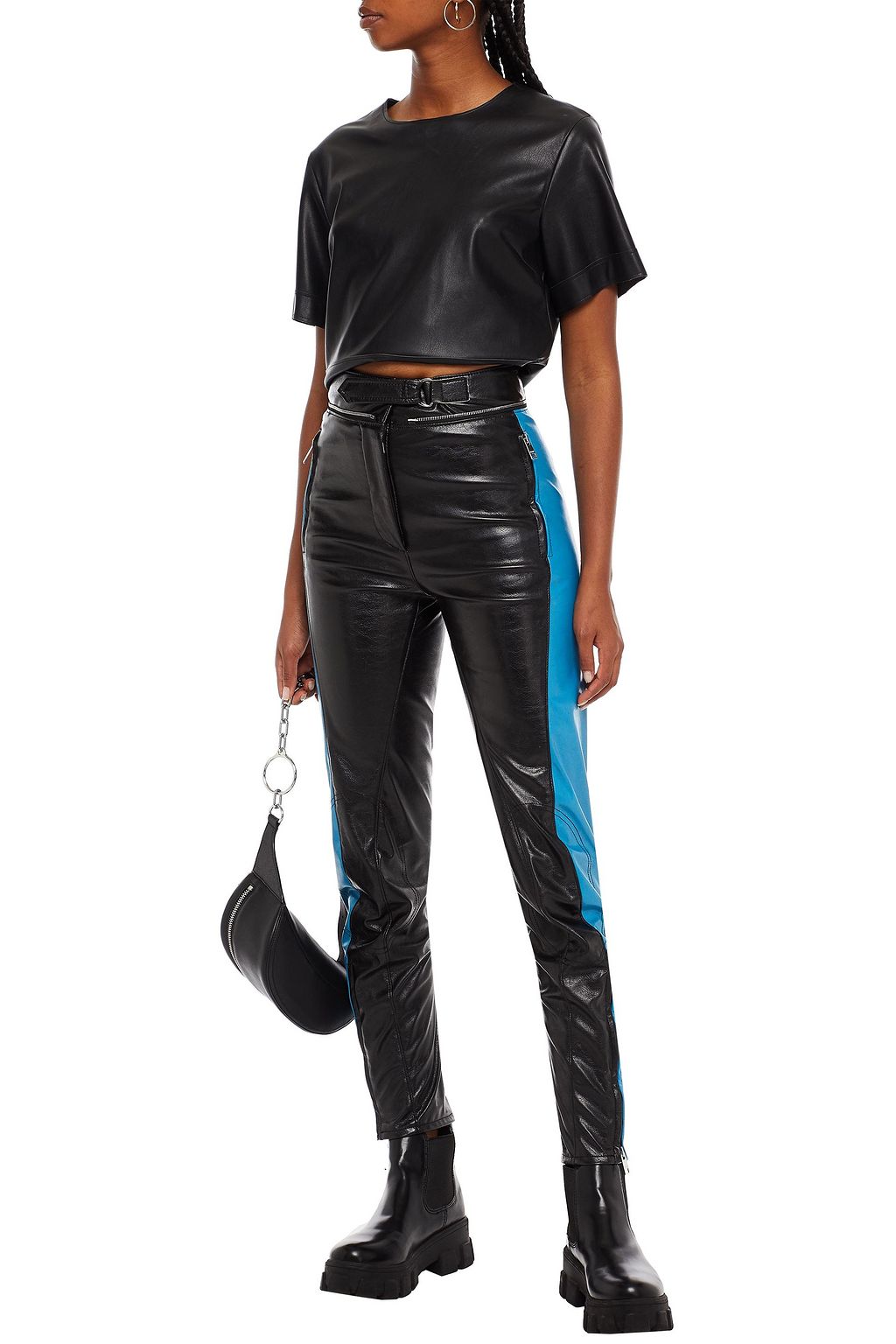 MSGM Zip-embellished two-tone faux leather skinny pants