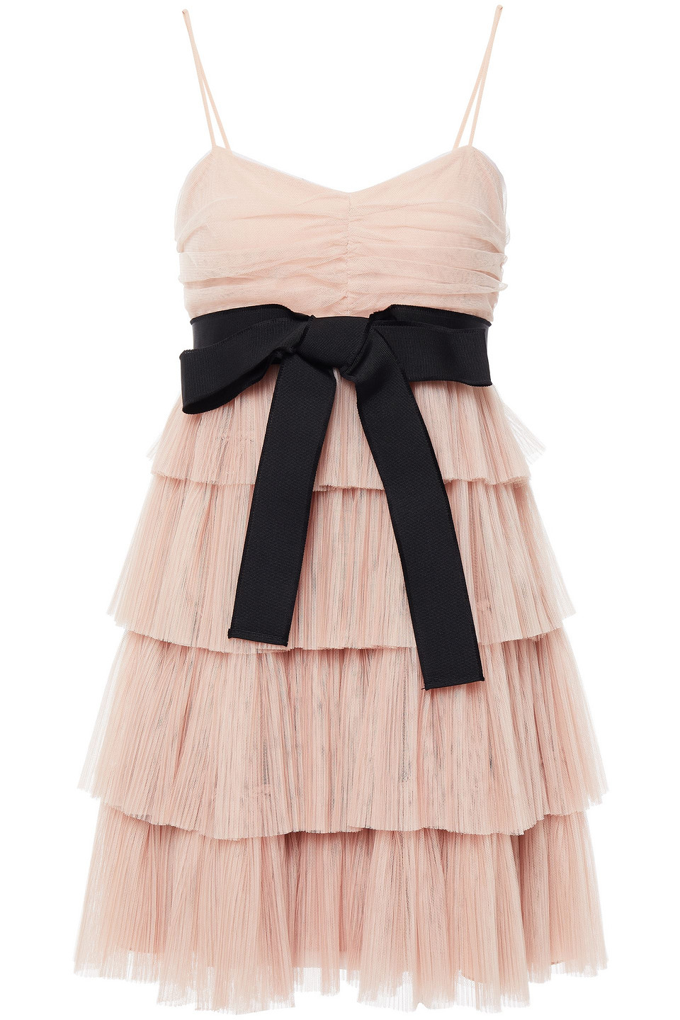 Redvalentino Woman Bow-embellished Tiered Tulle Mini Dress Blush Size 42