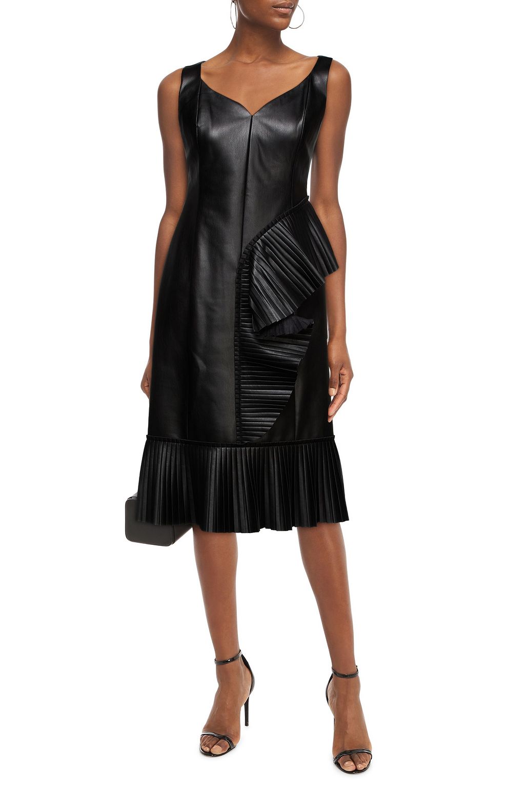 HUISHAN ZHANG Pleated faux leather midi dress