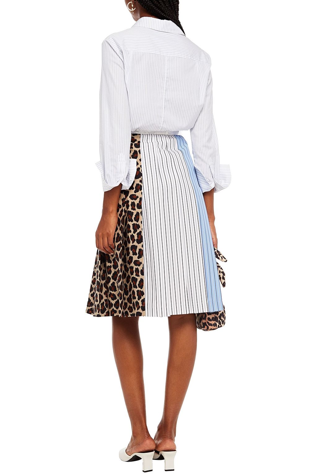 MSGM Paneled pleated printed cotton-poplin midi skirt