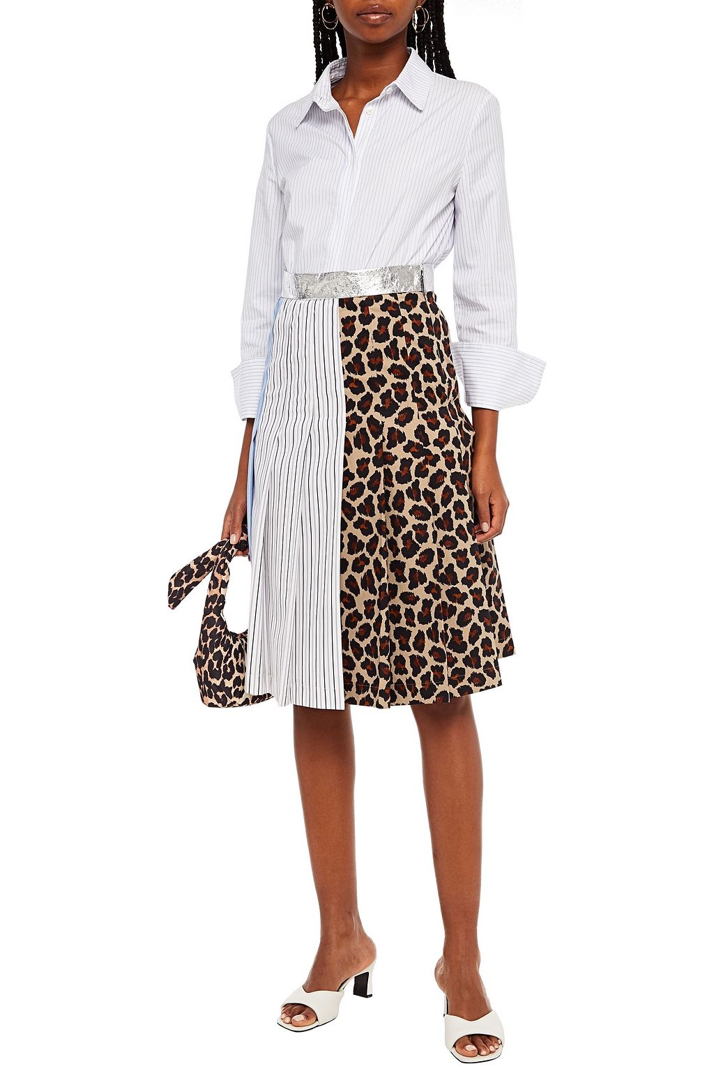 MSGM Paneled pleated printed cotton-poplin midi skirt