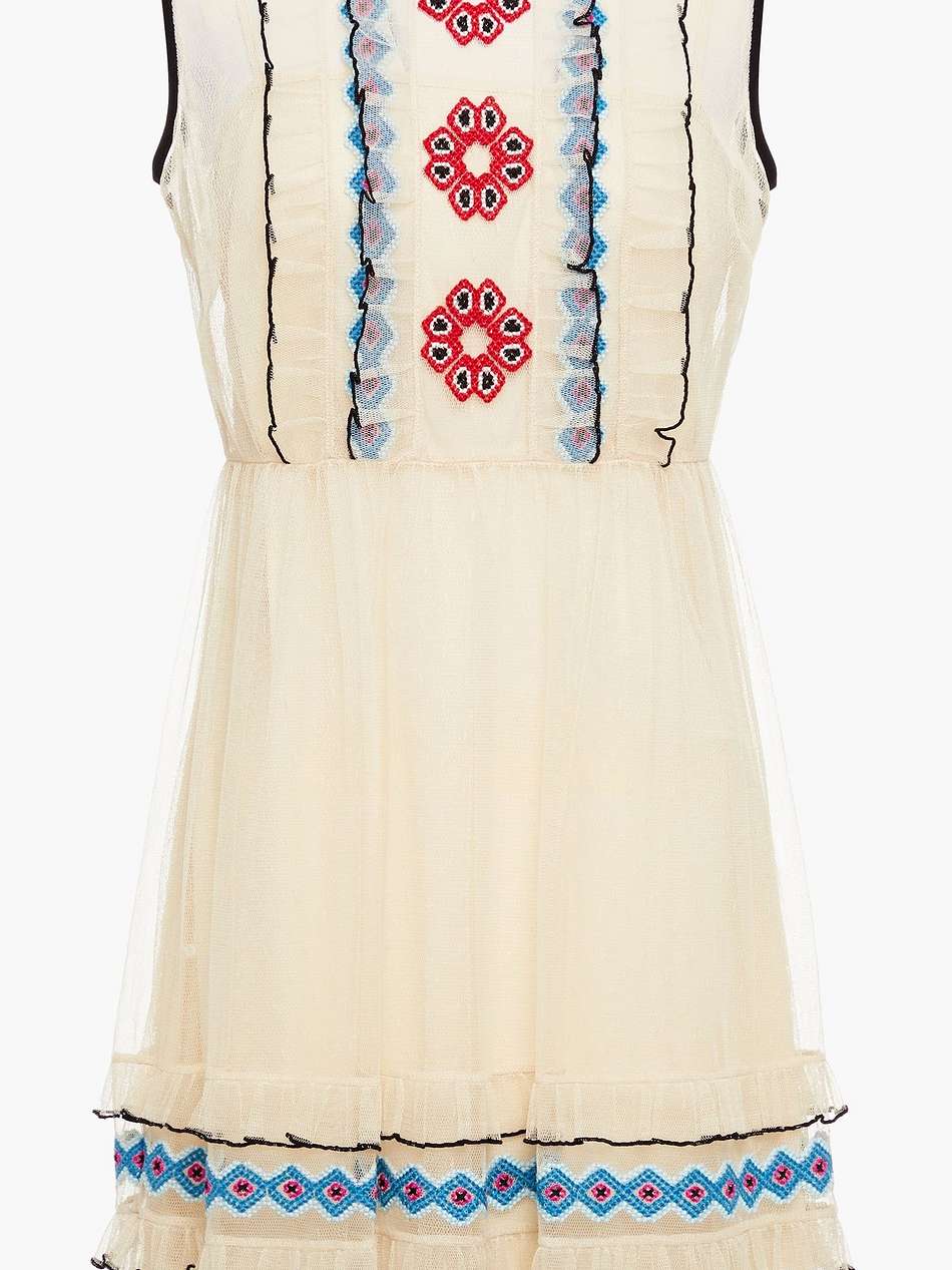 embroidered ruffled point d'esprit mini dress