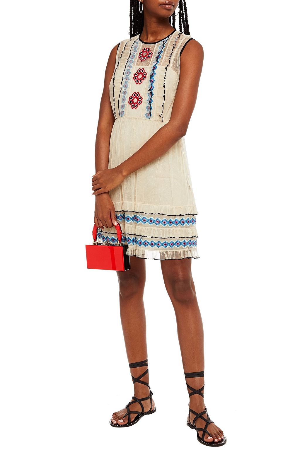 REDVALENTINO Embroidered ruffled point d'esprit mini dress