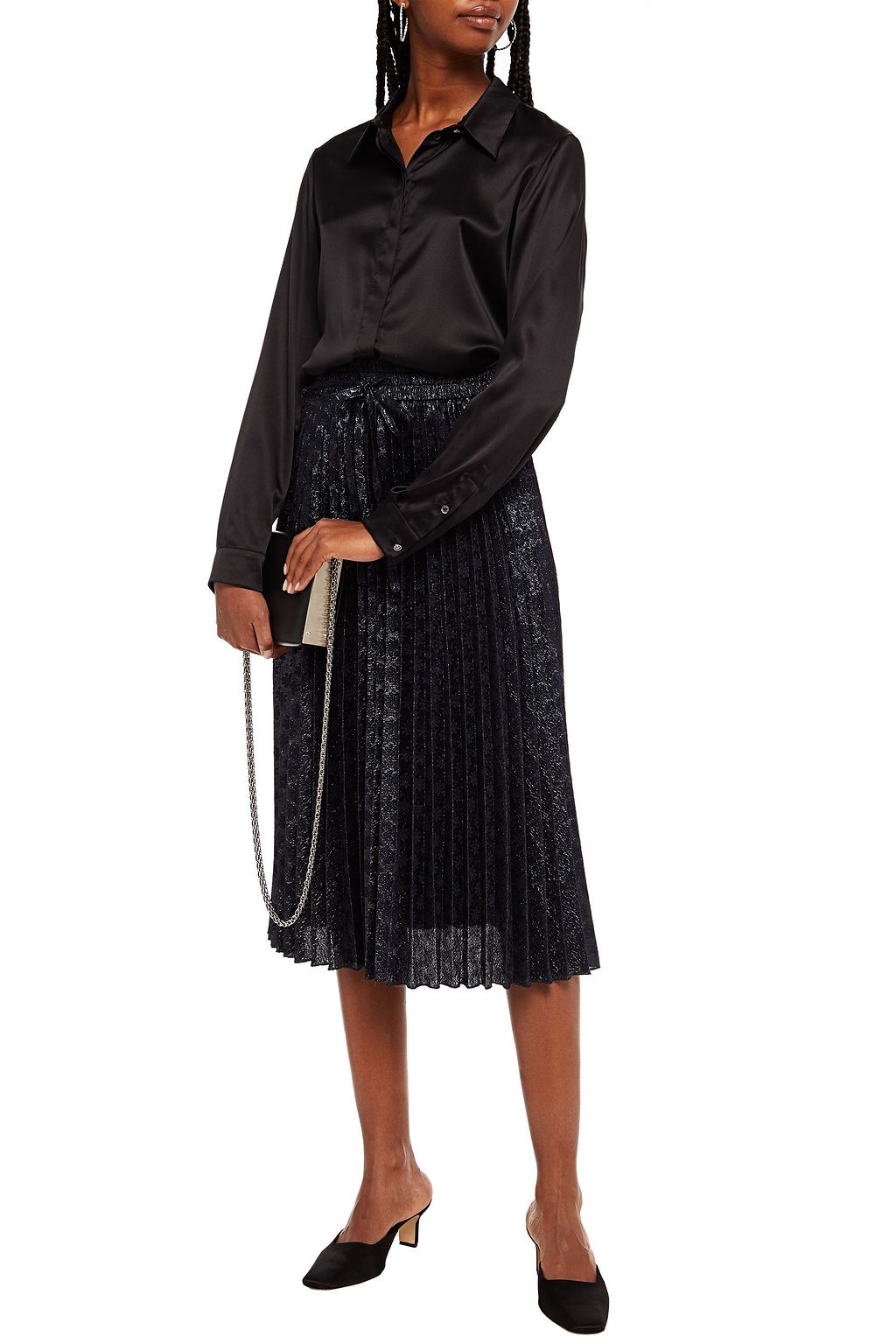 REDVALENTINO Pleated brocade midi skirt