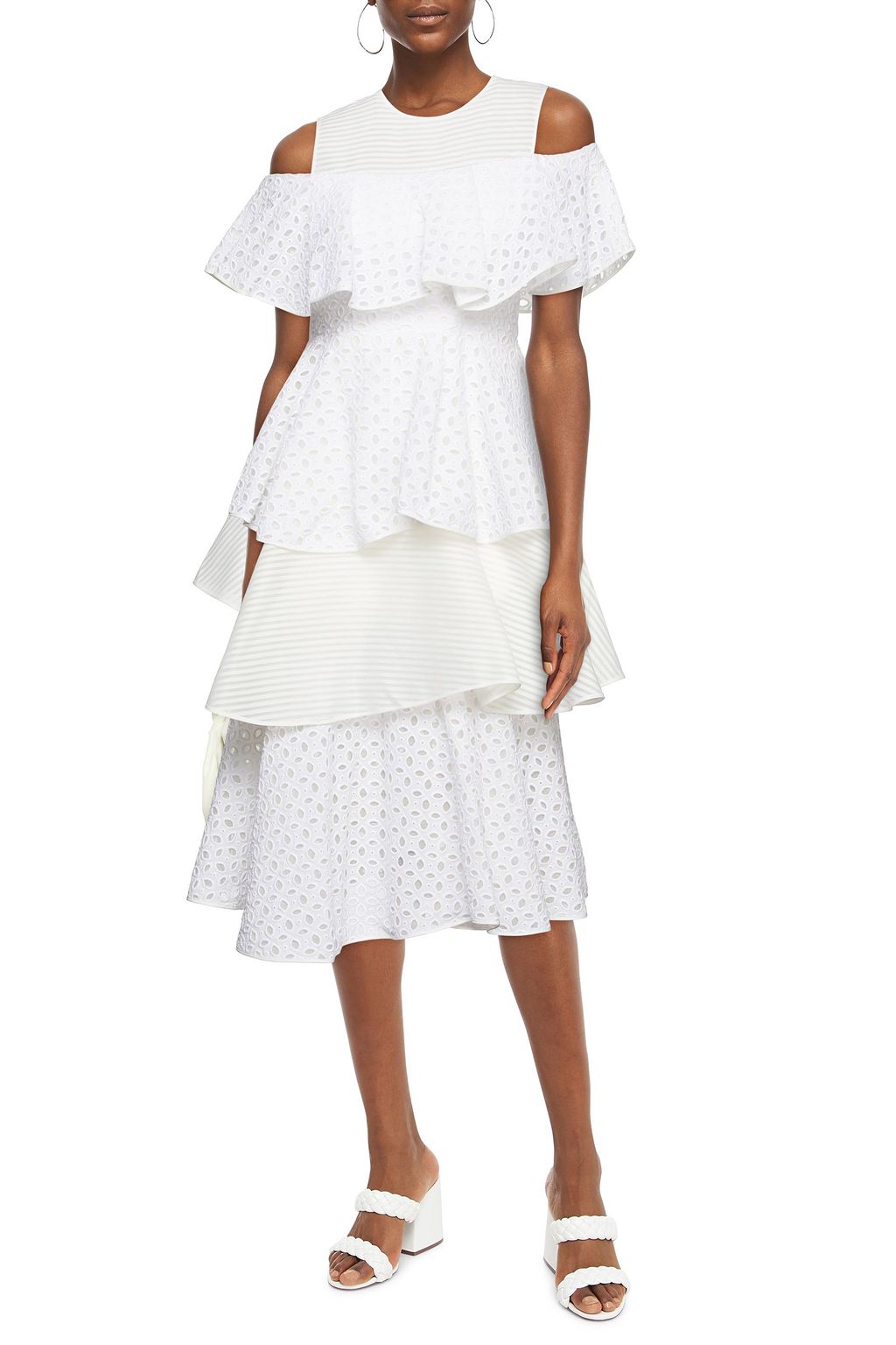 HUISHAN ZHANG Off-the-shoulder broderie anglaise and silk-jacquard midi dress