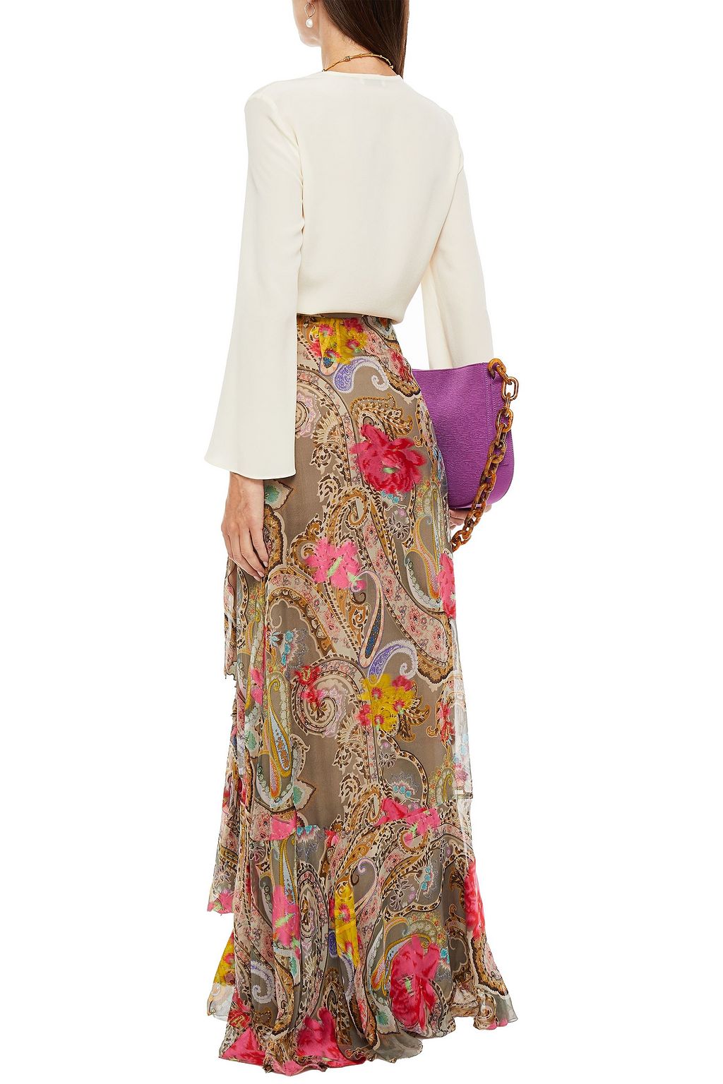 ETRO Wrap-effect printed silk-blend chiffon maxi skirt