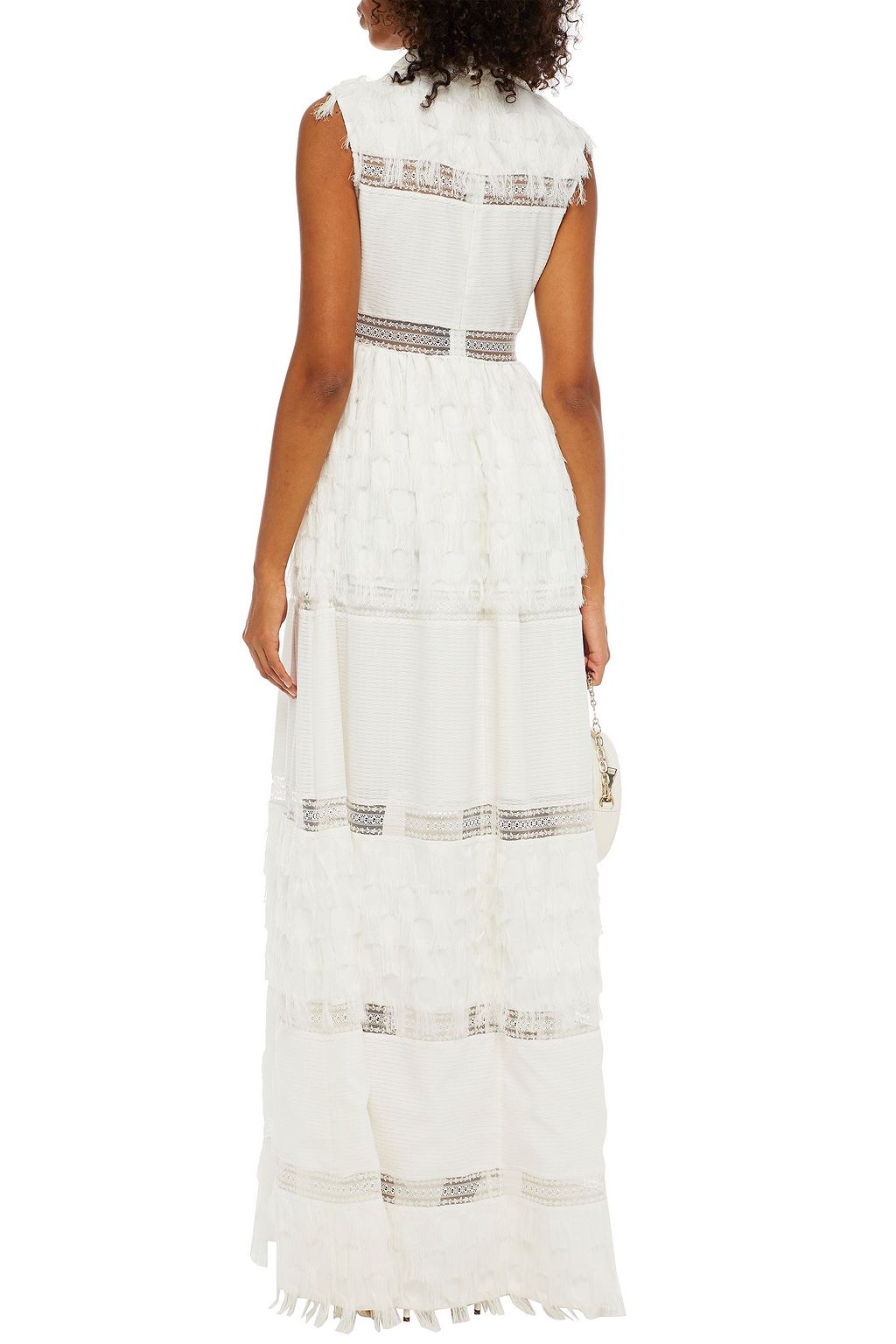 HUISHAN ZHANG Lace-trimmed fringed satin-jacquard maxi dress