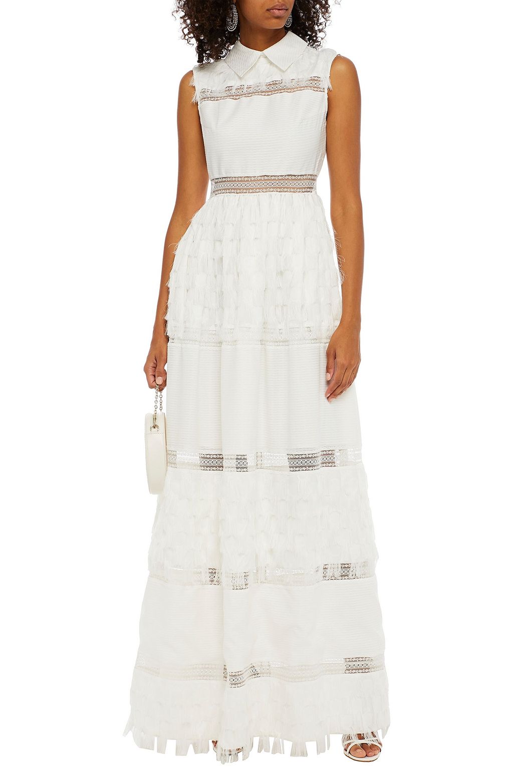 HUISHAN ZHANG Lace-trimmed fringed satin-jacquard maxi dress