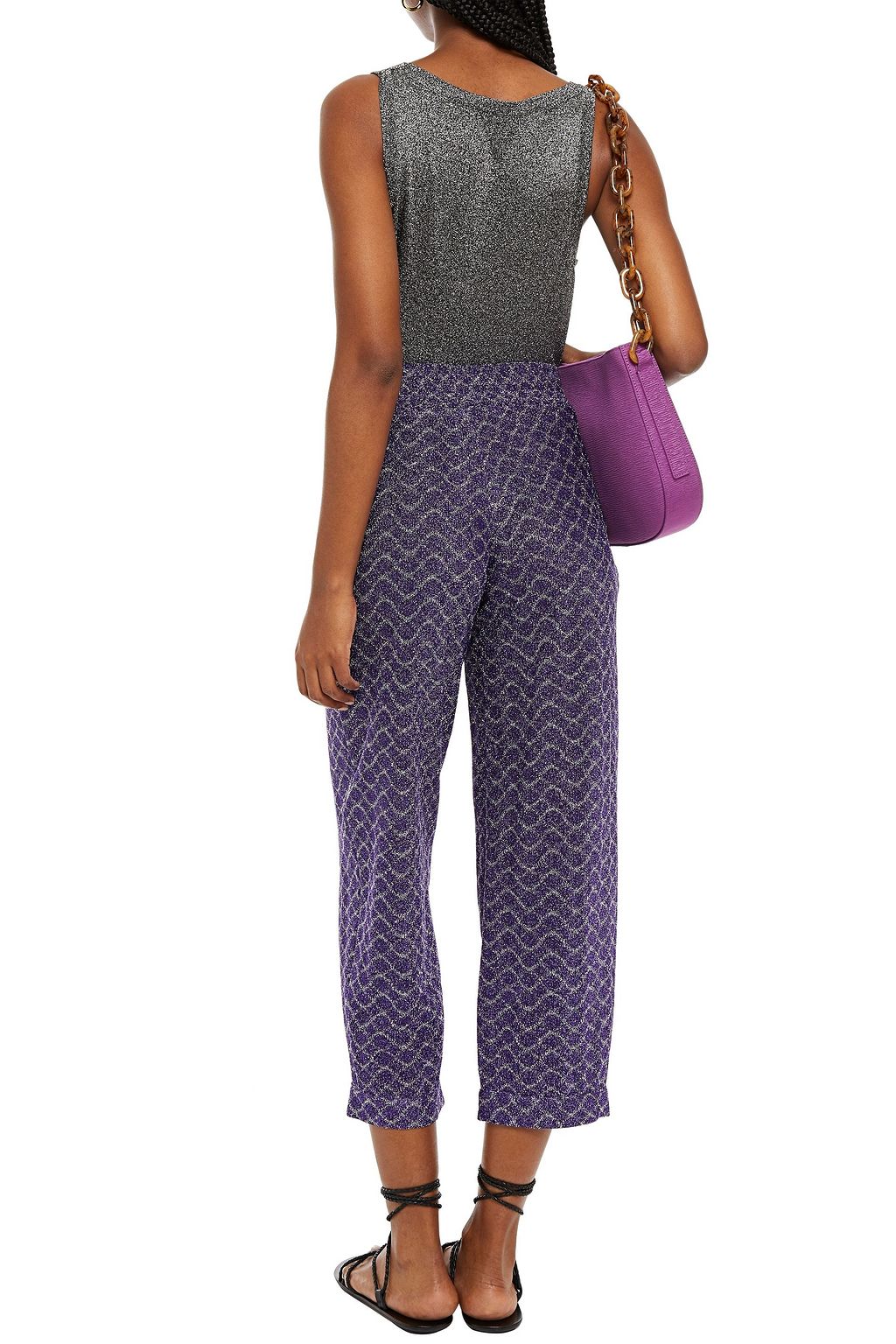 MISSONI Cropped metallic crochet-knit tapered pants