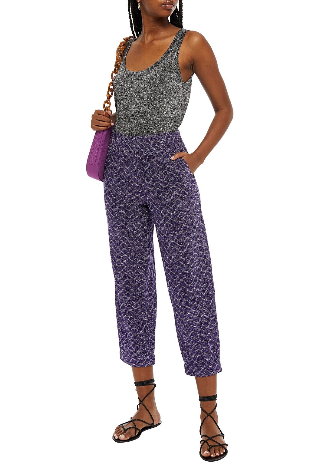 MISSONI Cropped metallic crochet-knit tapered pants