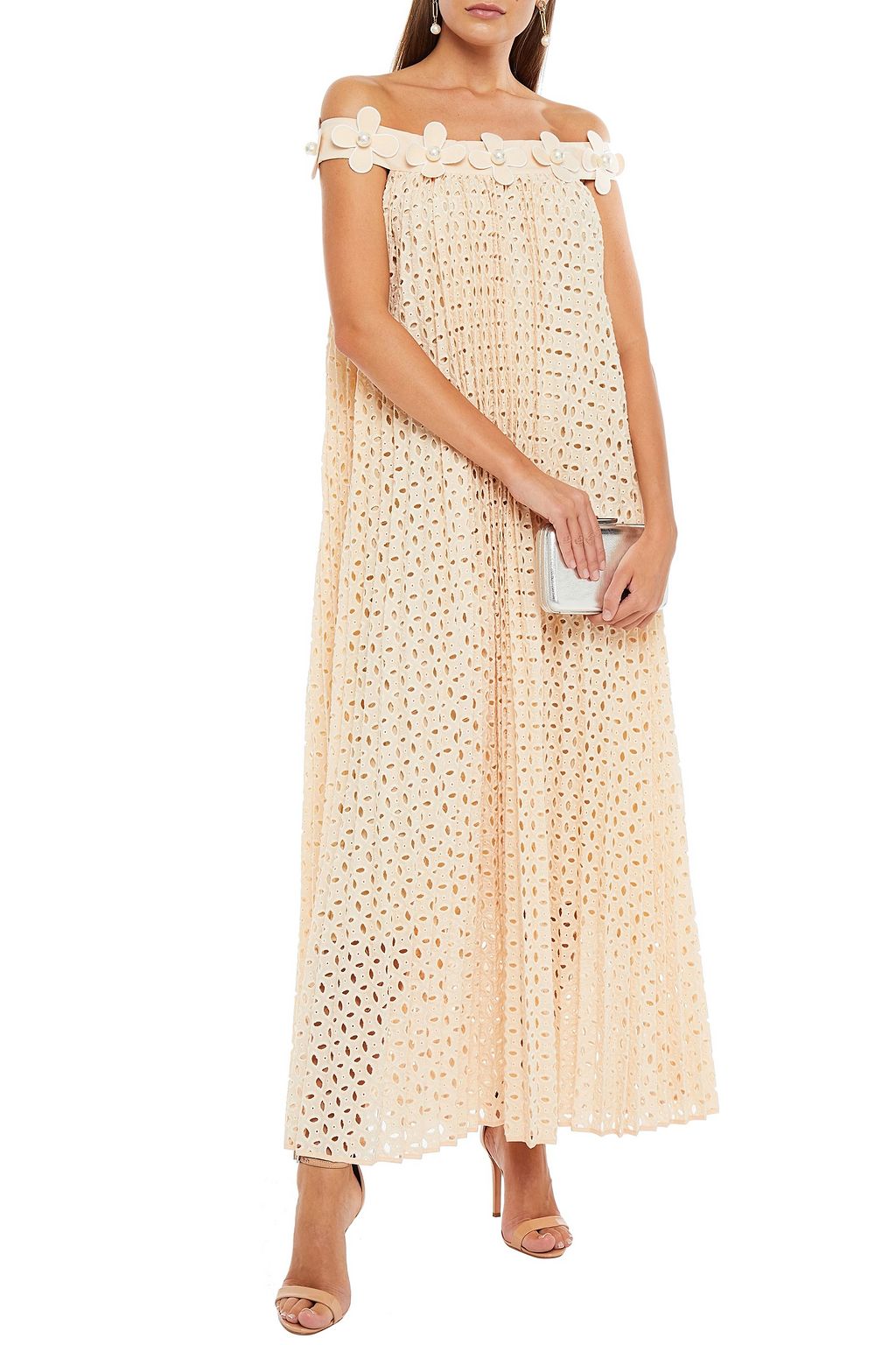 HUISHAN ZHANG Embellished off-the-shoulder broderie anglaise maxi dress