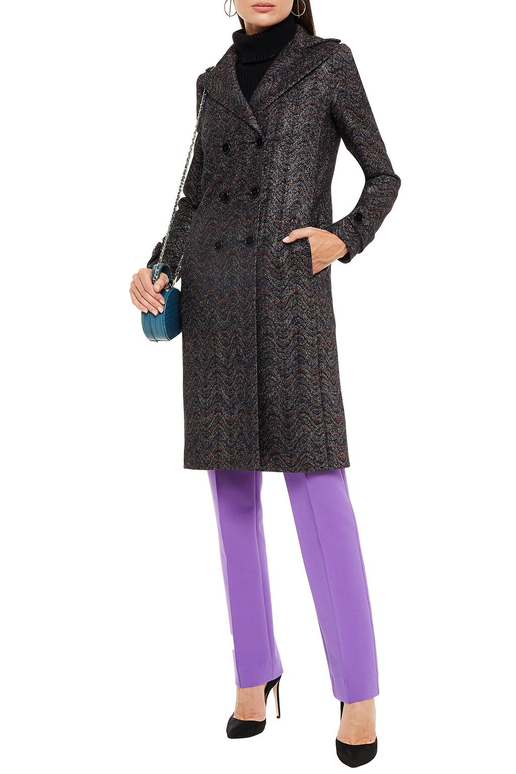 MISSONI Double-breasted metallic crochet-knit coat