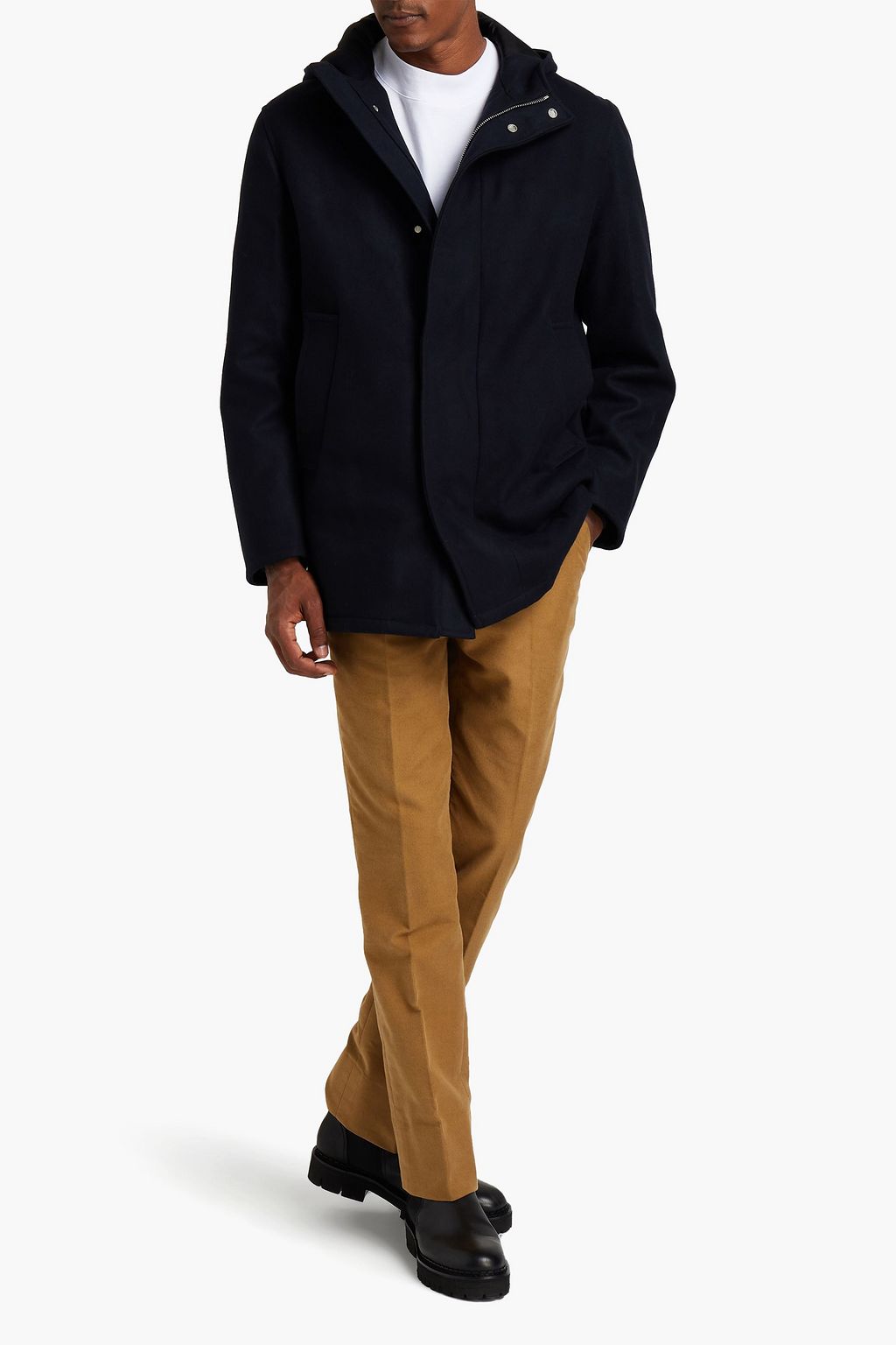 SANDRO Brushed wool-blend felt hooded parka